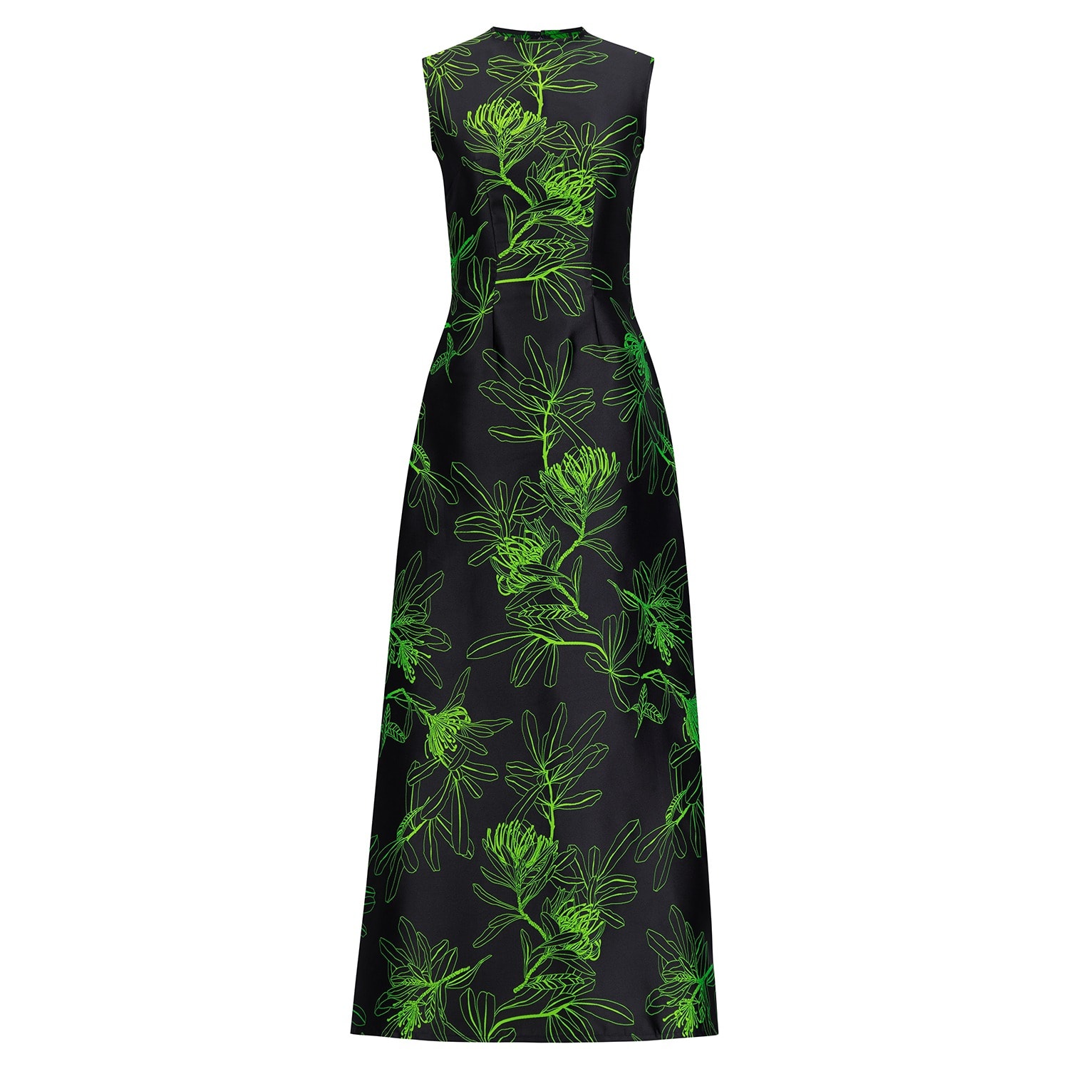 Women’s Black Jacquard Printed A Line Dress-Lime Punch Small Azzalia