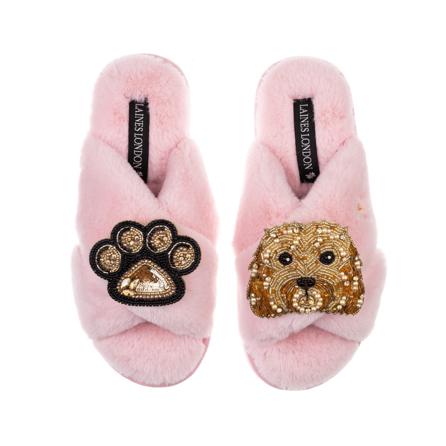 Laines London Women's Pink / Purple Classic Laines Slippers With Enki Doo & Paw Brooches - Pink