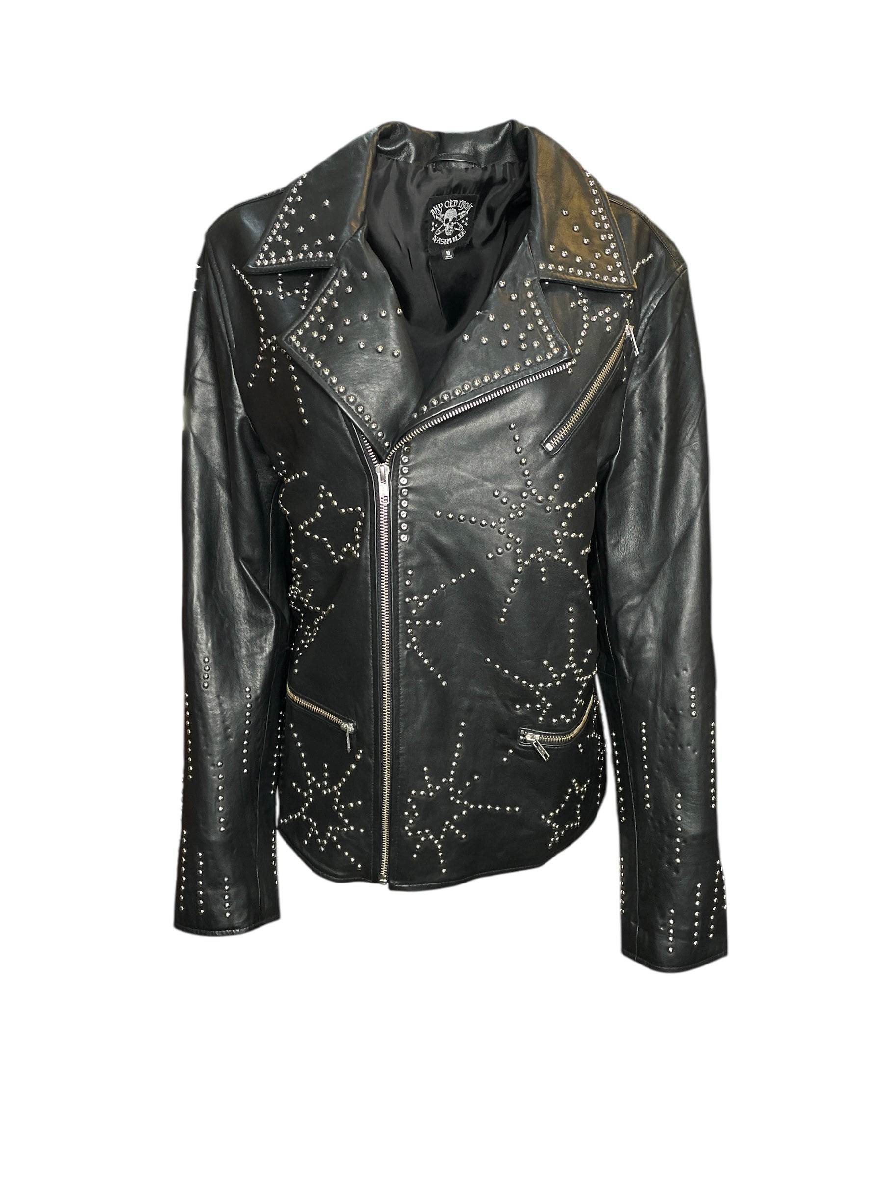 Any Old Iron Black / Silver Men's Silver Studded Starburst Leather Jacket In Black/silver