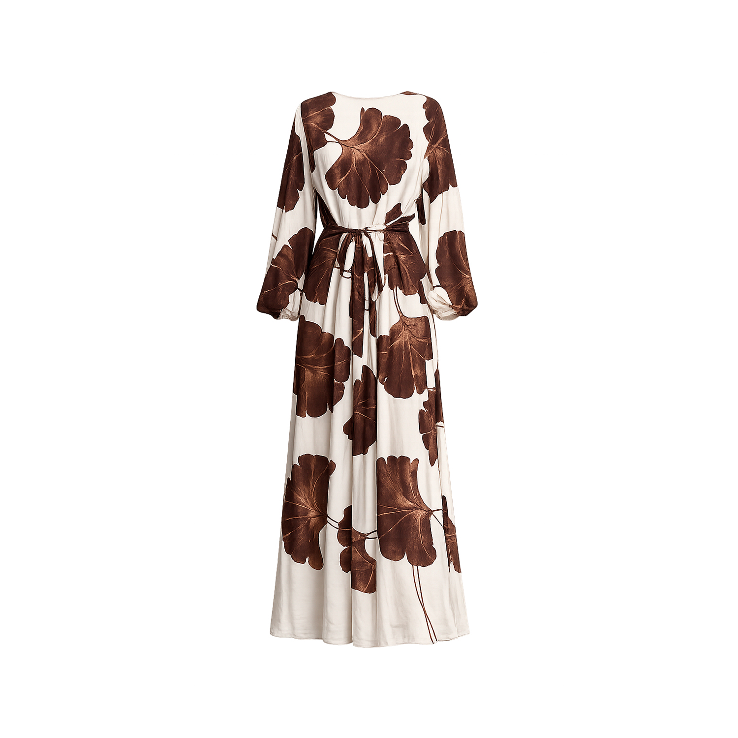 Long Ginkgo Flower Dress With Round Neck And Straps At The Back
