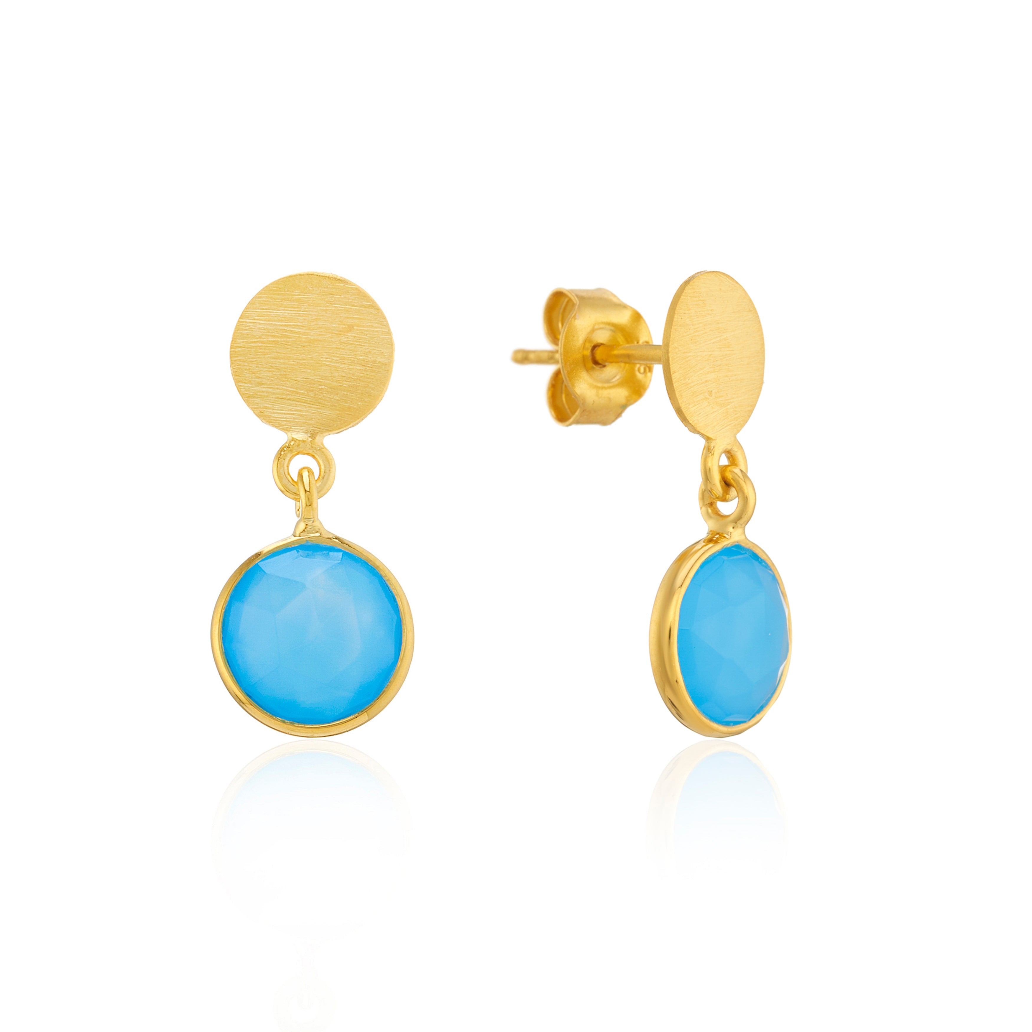 Women’s Salina Gold Vermeil & Blue Chalcedony Disc Earrings Auree Jewellery