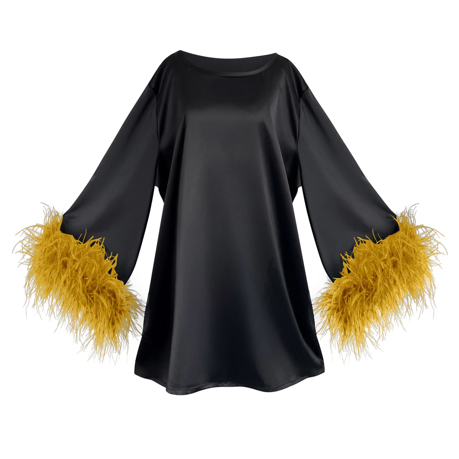 Toma Women's Black / Yellow Jess Mini Little Black Party Dress With Yellow Feathers In Black