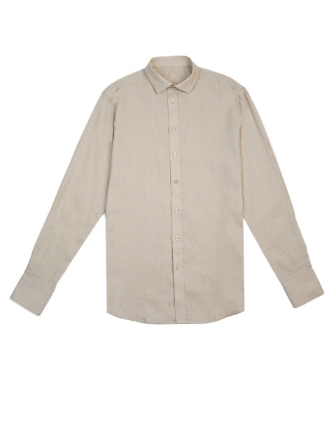Eight X Men's Neutrals 100% Linen Button Long Sleeve Button Down Shirt - Beige In Beige