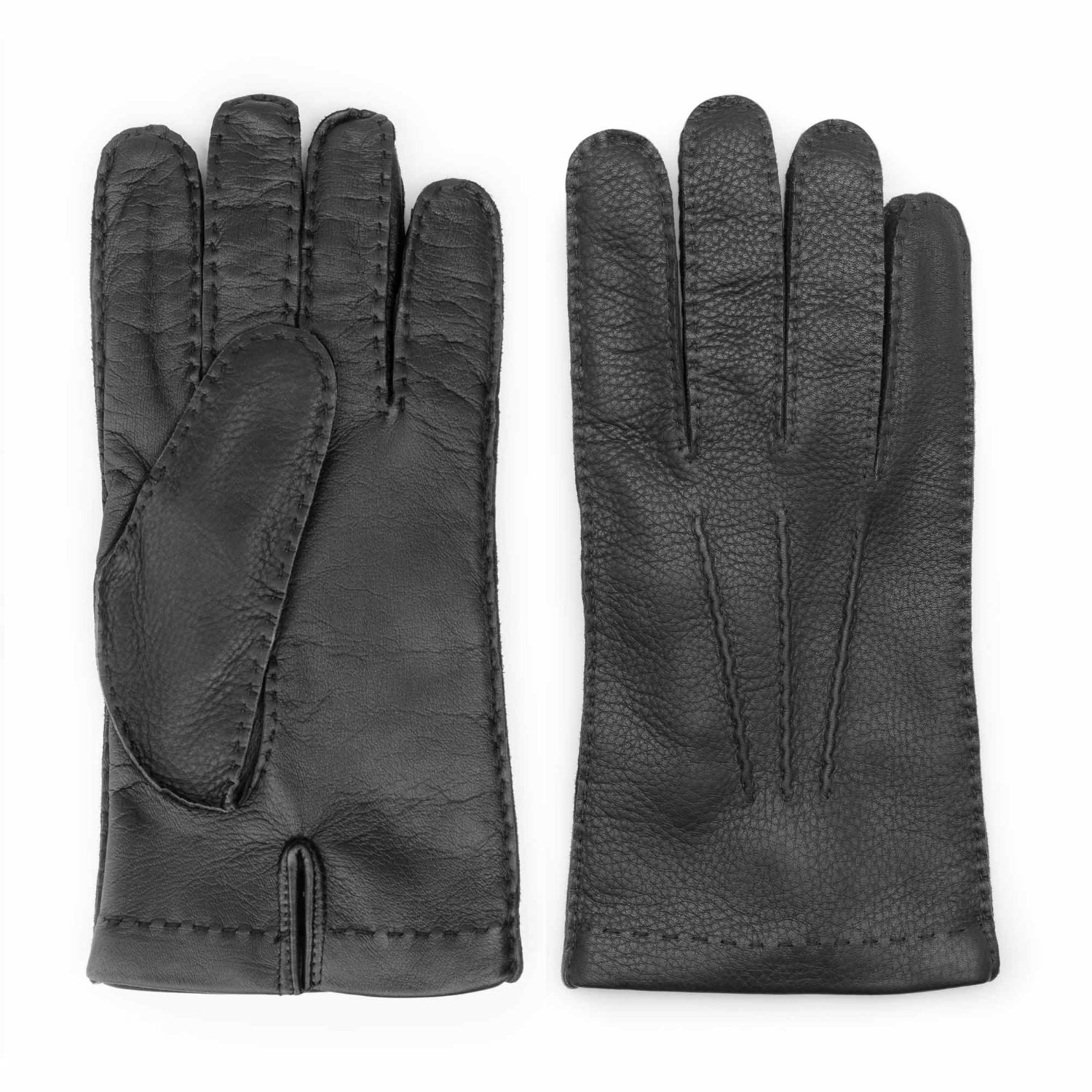 Men’s Handmade Deer Touch Leather Gloves Black Pierluigi 8" Dalgado