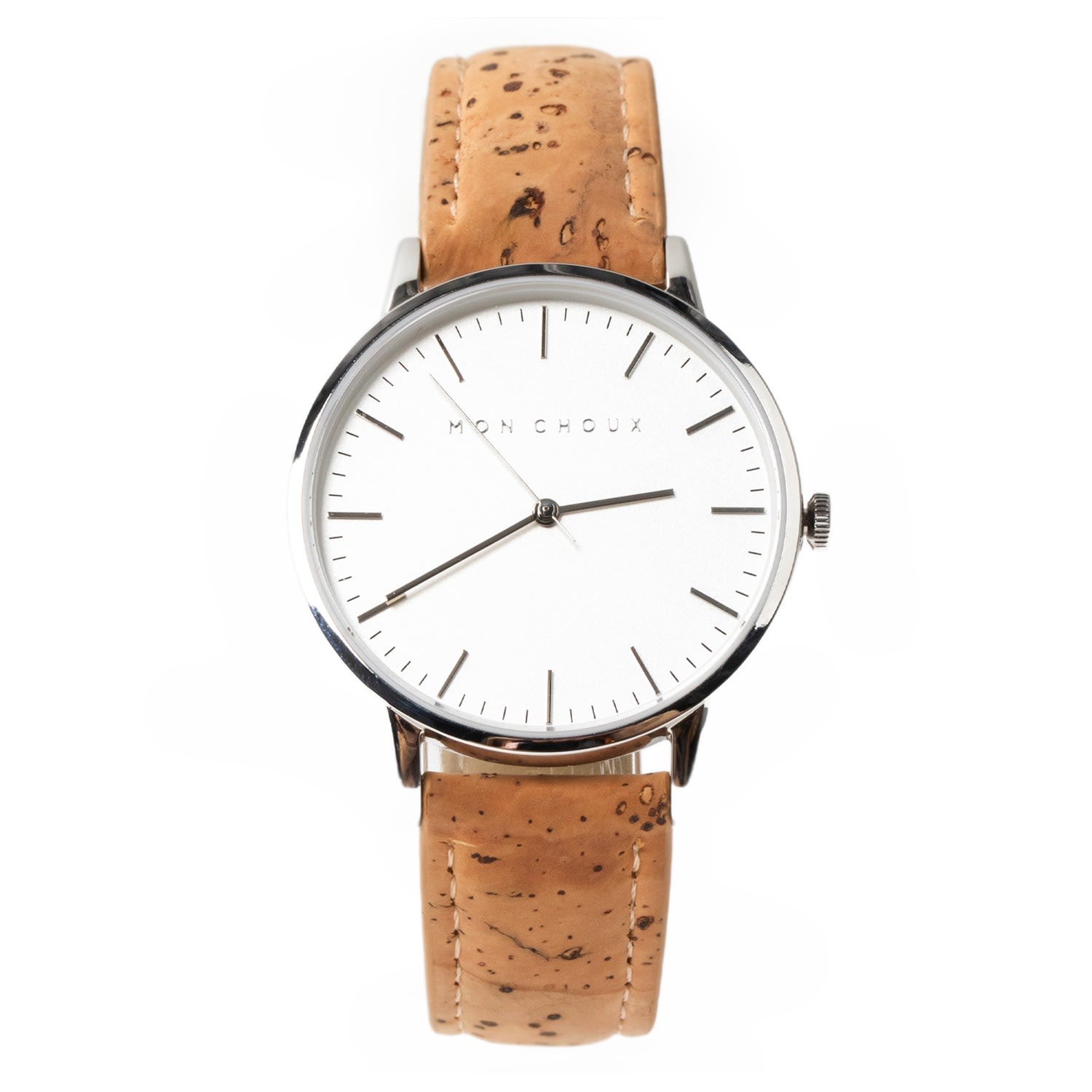 Women’s Neutrals / White / Silver Classic White Silver Watch In Natural Cork Leather One Size Mon Choux