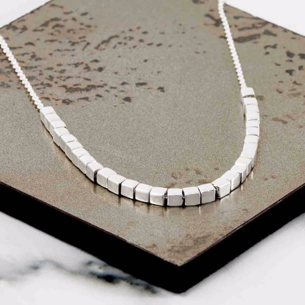 Neola Cube Silver Necklace With Cubes In With