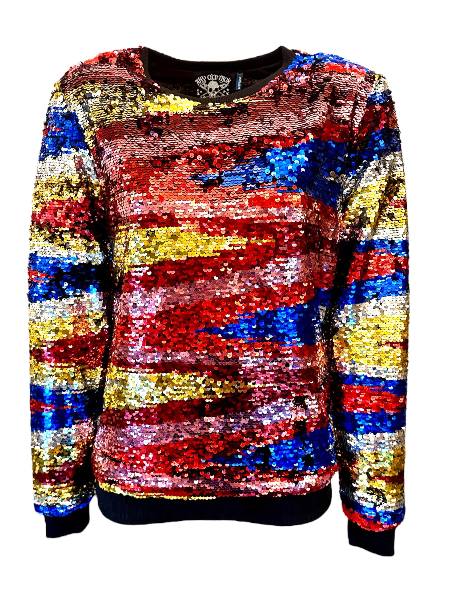 Bliss Reversible Sequin Sweatshirt Any Old Iron Wolf Badger