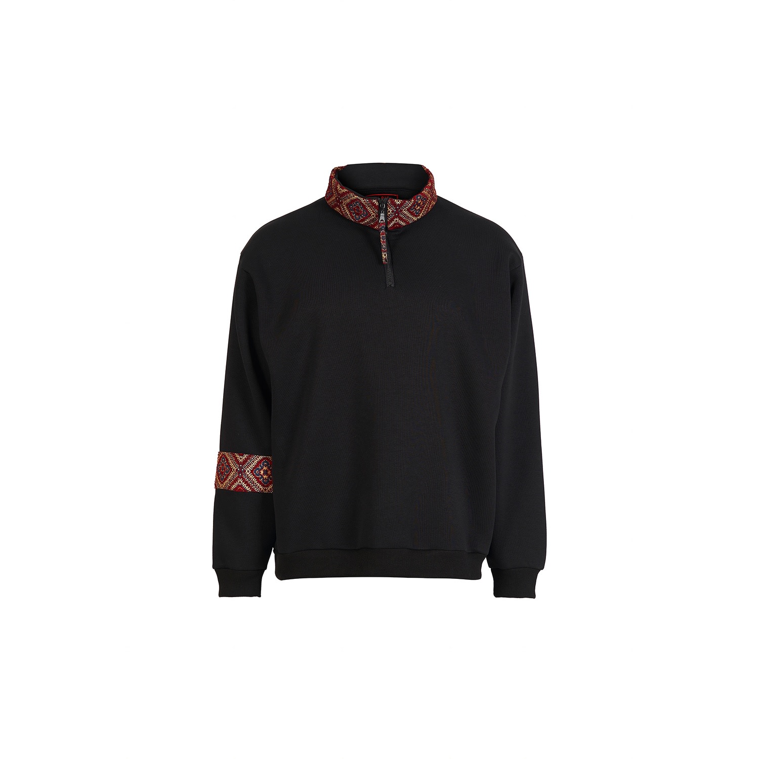 Tapis Anatolian Crocus Carpet Detailed Quarter-zip Black Unisex Sweatshirt