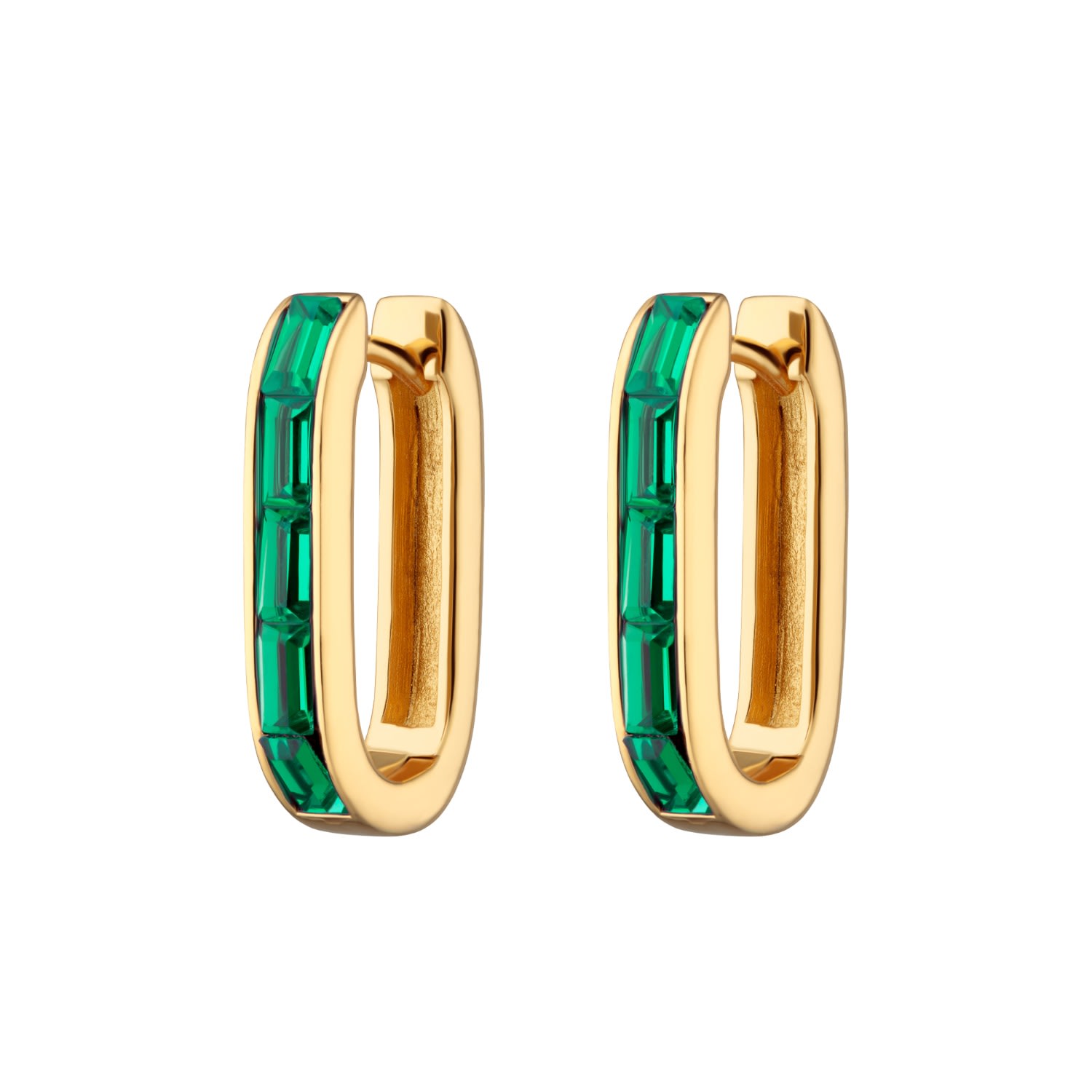 Women’s Gold / Green Gold Oval Baguette Hoop Earrings With Green Stones Scream Pretty