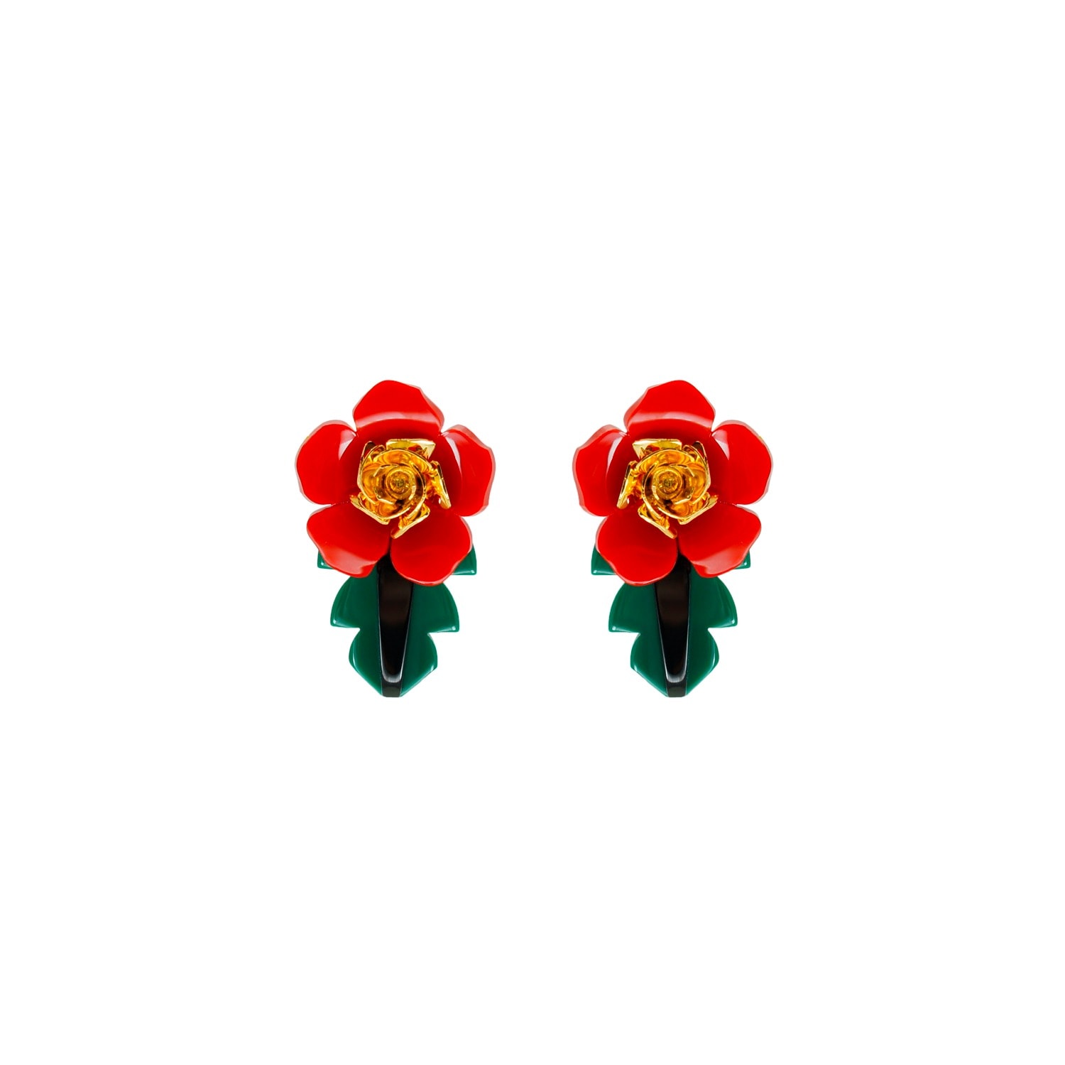Gissa Bicalho Women's Handmade Acrylic Earring Rose And Leaf S - Black And Red