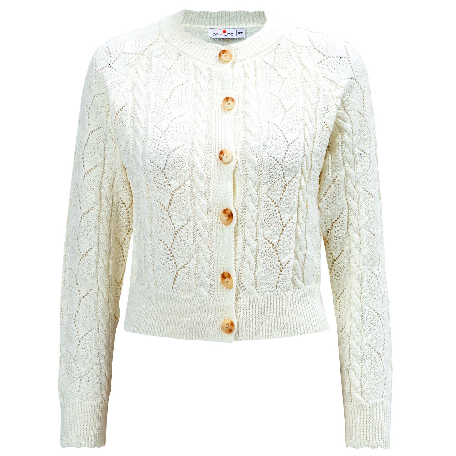 Women’s White Ella Cable Knit Openwork Cropped Cardigan - Ecru Large Peraluna