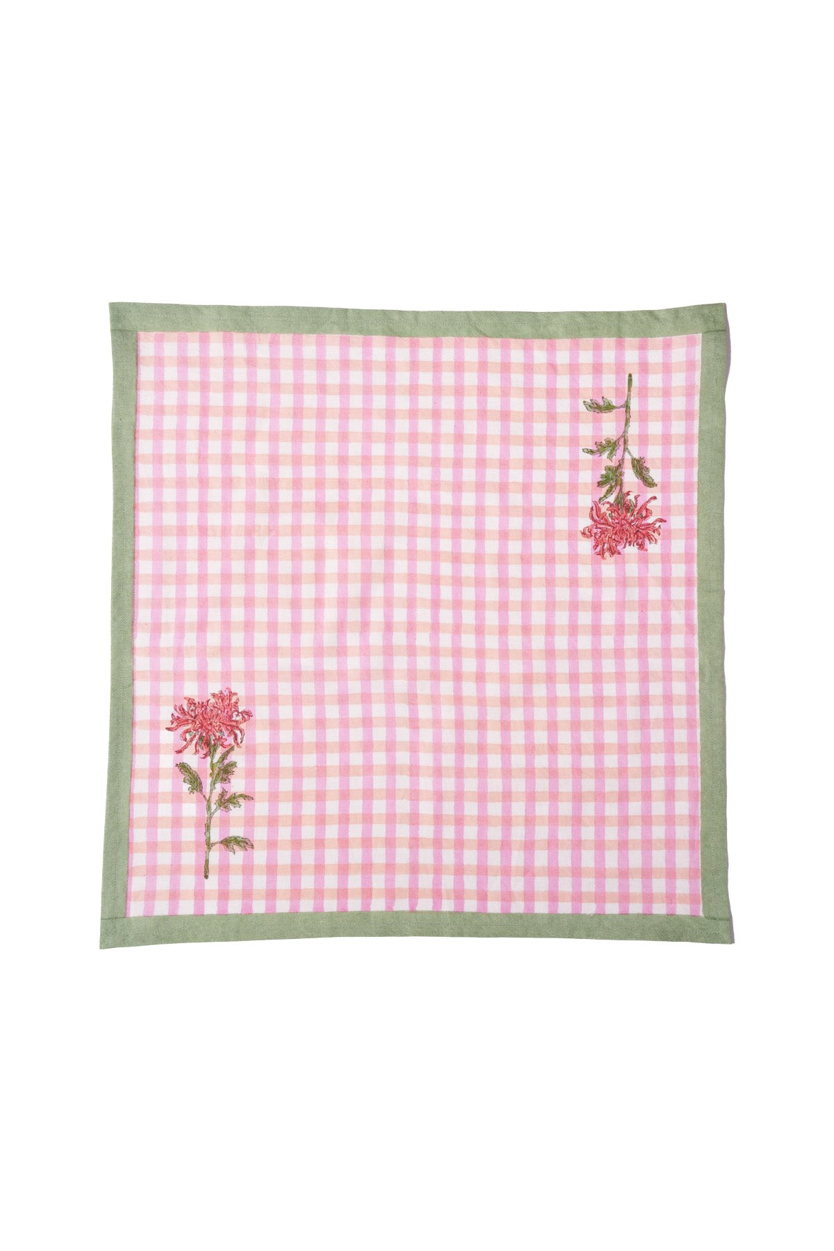 Inner Child Green / Pink / Purple Dahlia Gingham Blockprint Napkins, Set Of Four