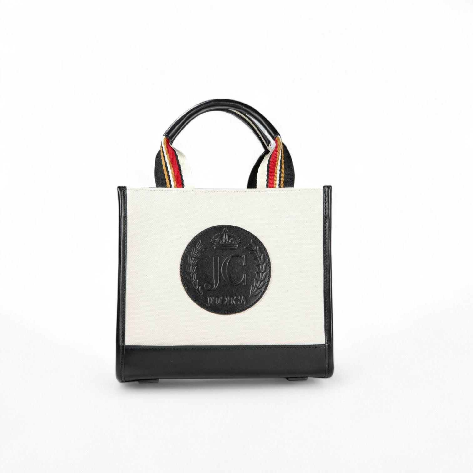 Jocosa Women's Black / White Mini Tote Bag - Ivory & Black With Black - Red Strap