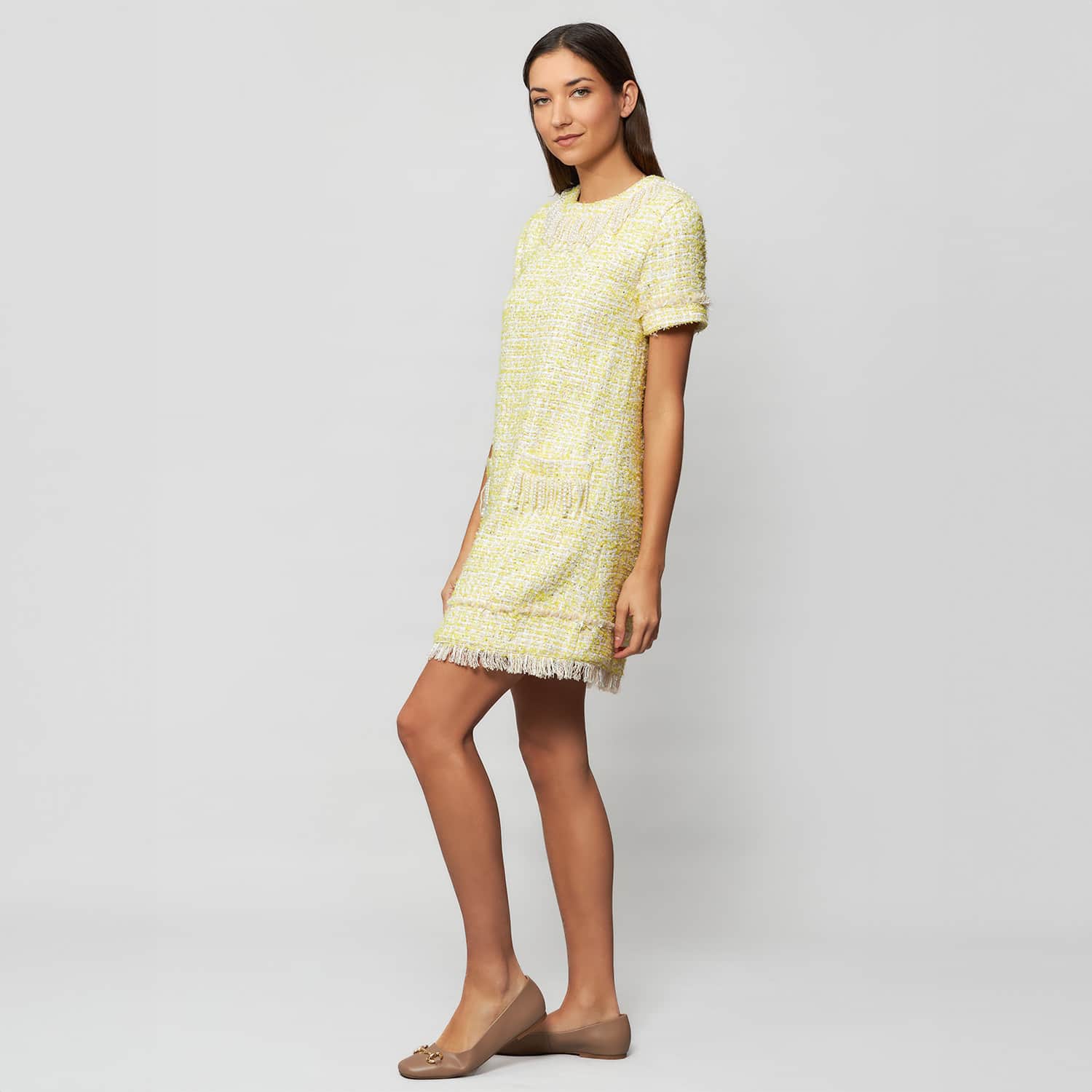 Tia Tweed Bouclé Sheath Mini Dress - Yellow | Solgo Atelier | Wolf