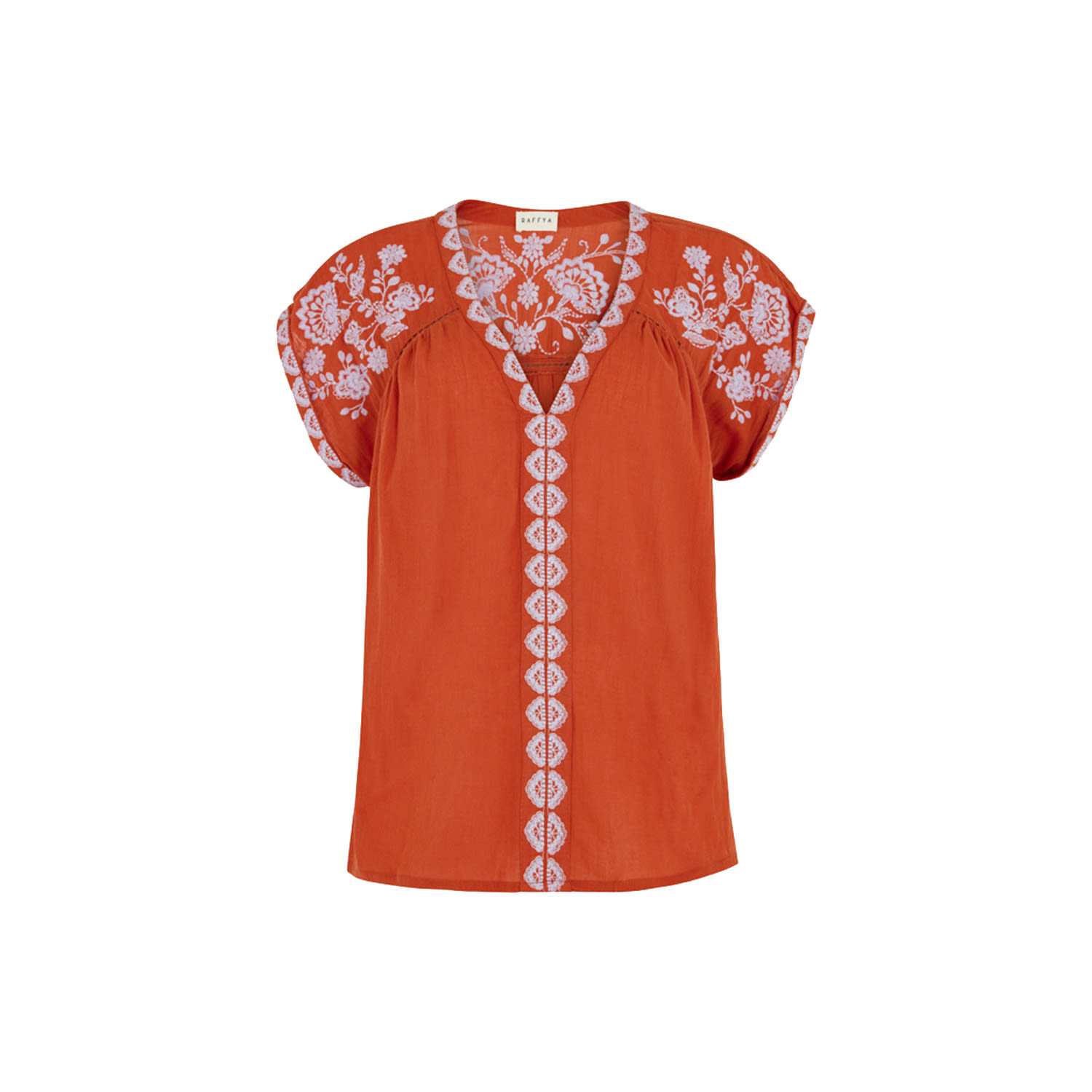 Raffya Luna Embroidered Rust Blouse In Brown