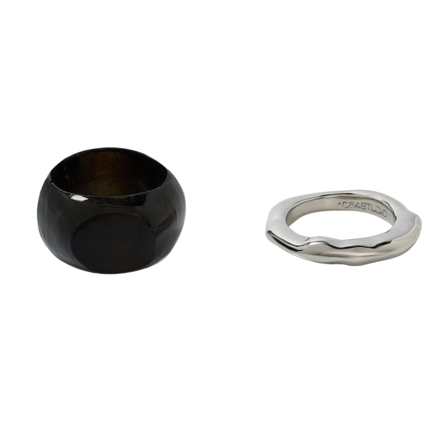 Tami&tami Women's Silver / Black Ten Sixty Four Studio Curvilinear Archives Silver Ring Set