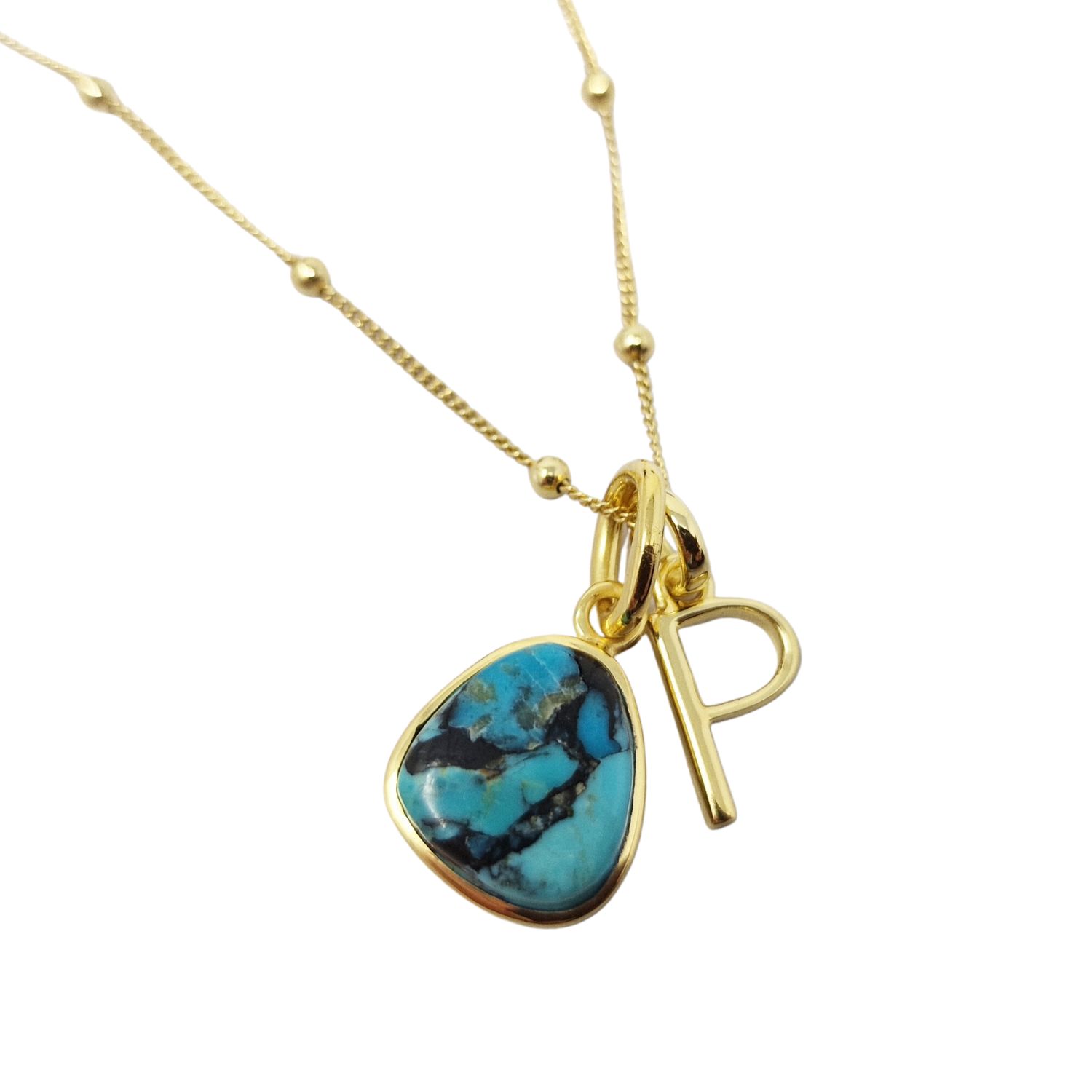 Harfi Women's Gold / Blue Gold Vermeil Plated Blue Turquoise December Birthstone Initial Pendant Charm Nec In Multi