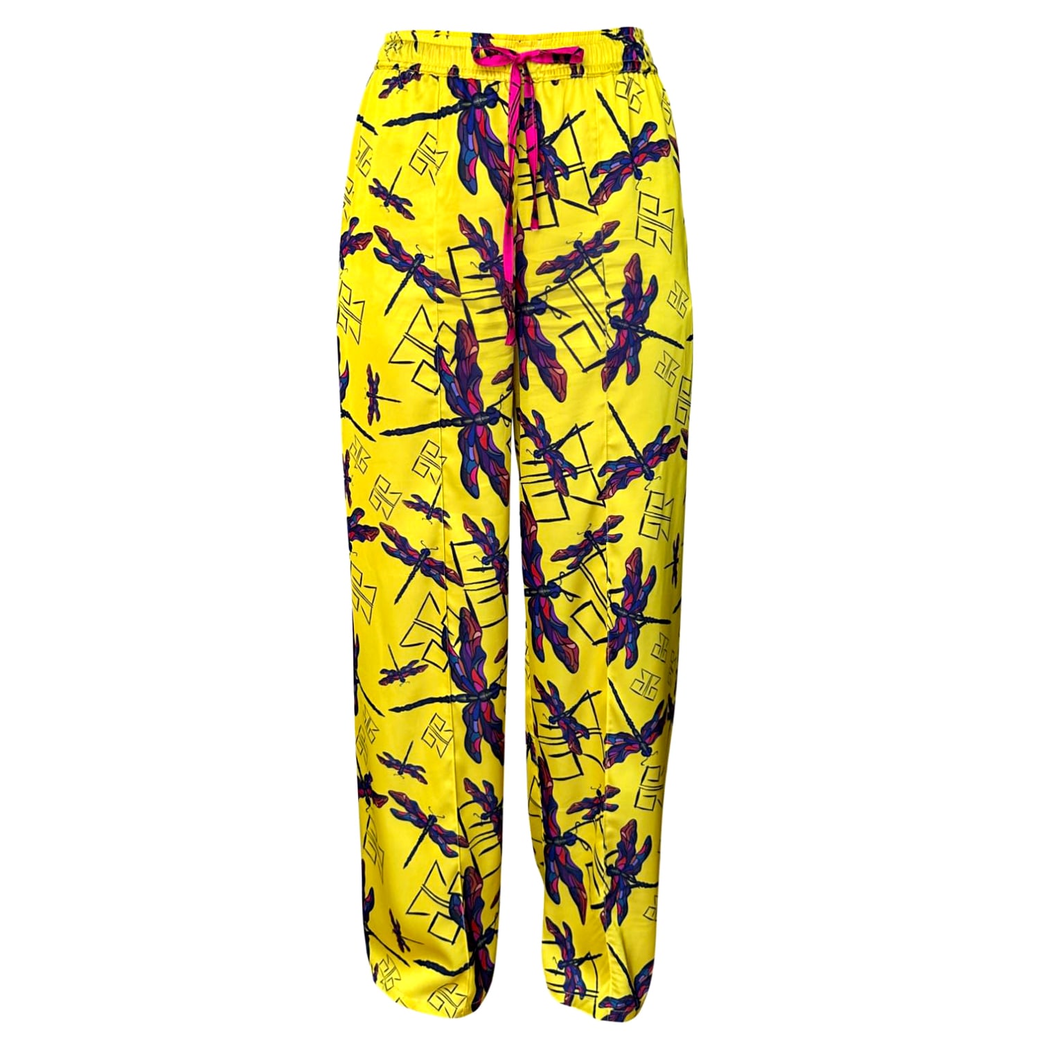Janara Jones Women's Yellow / Orange Yellow Dragonfly Print Satin Wide Legged Trousers In Yellow/orange