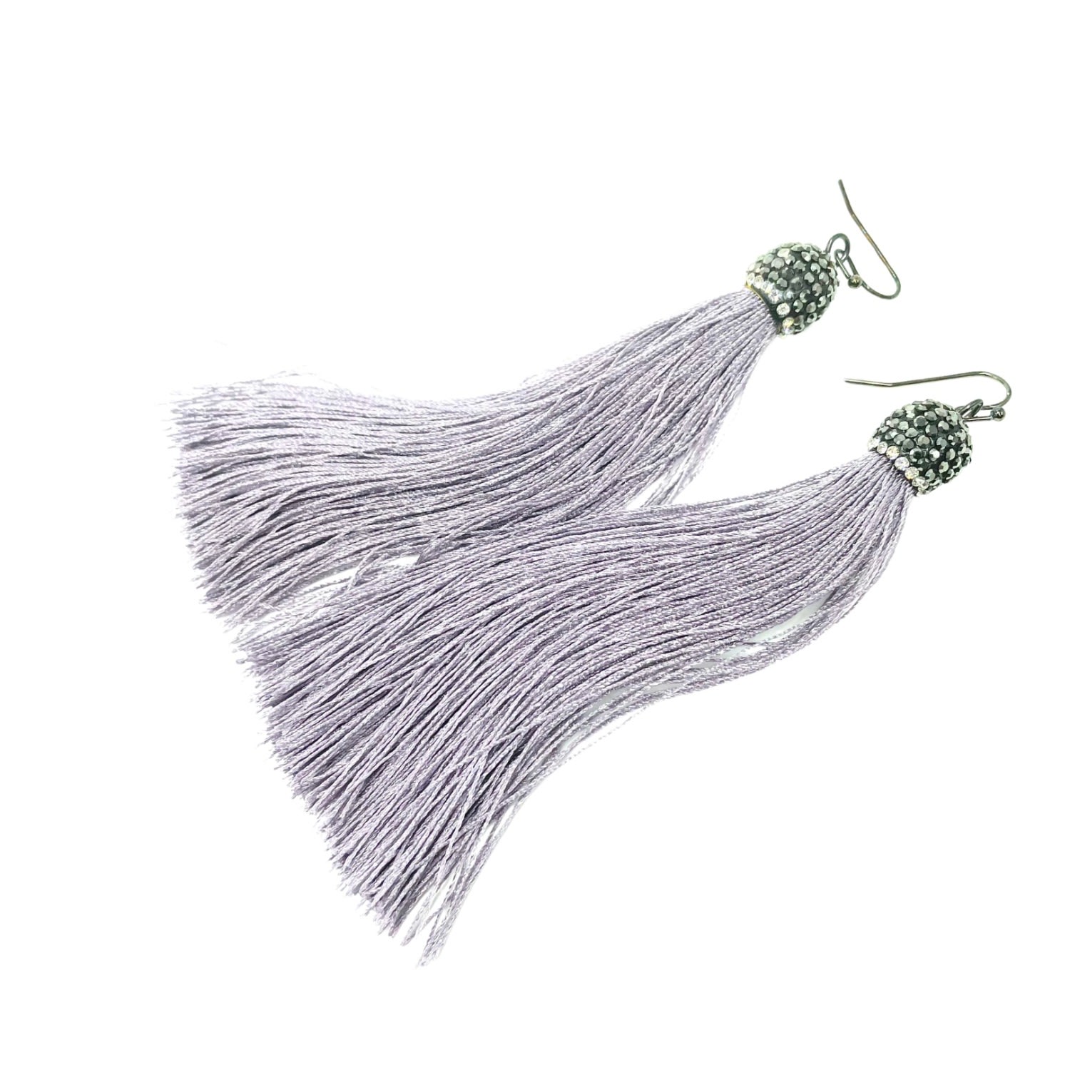 Women’s Grey / Silver Silky Grey Tassel Faceted Crystal Earrings Amy Delson Jewelry