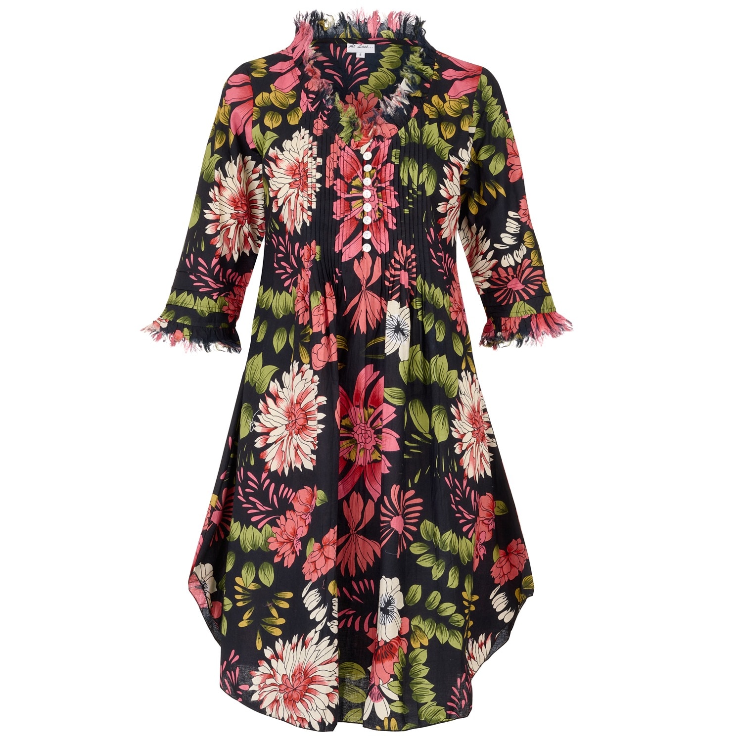 At Last... Women's Annabel Cotton Tunic In Black Floral In Black