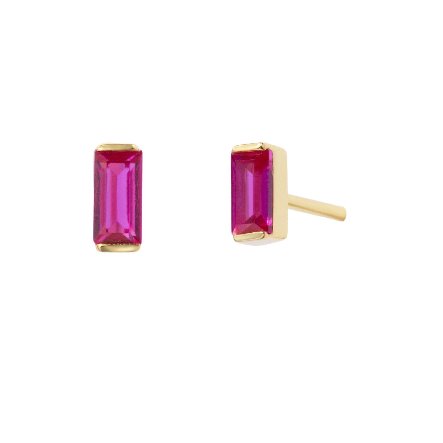 Little Sky Stone Women's Red Tiny Baguette Ruby Stud Earrings In Neutral