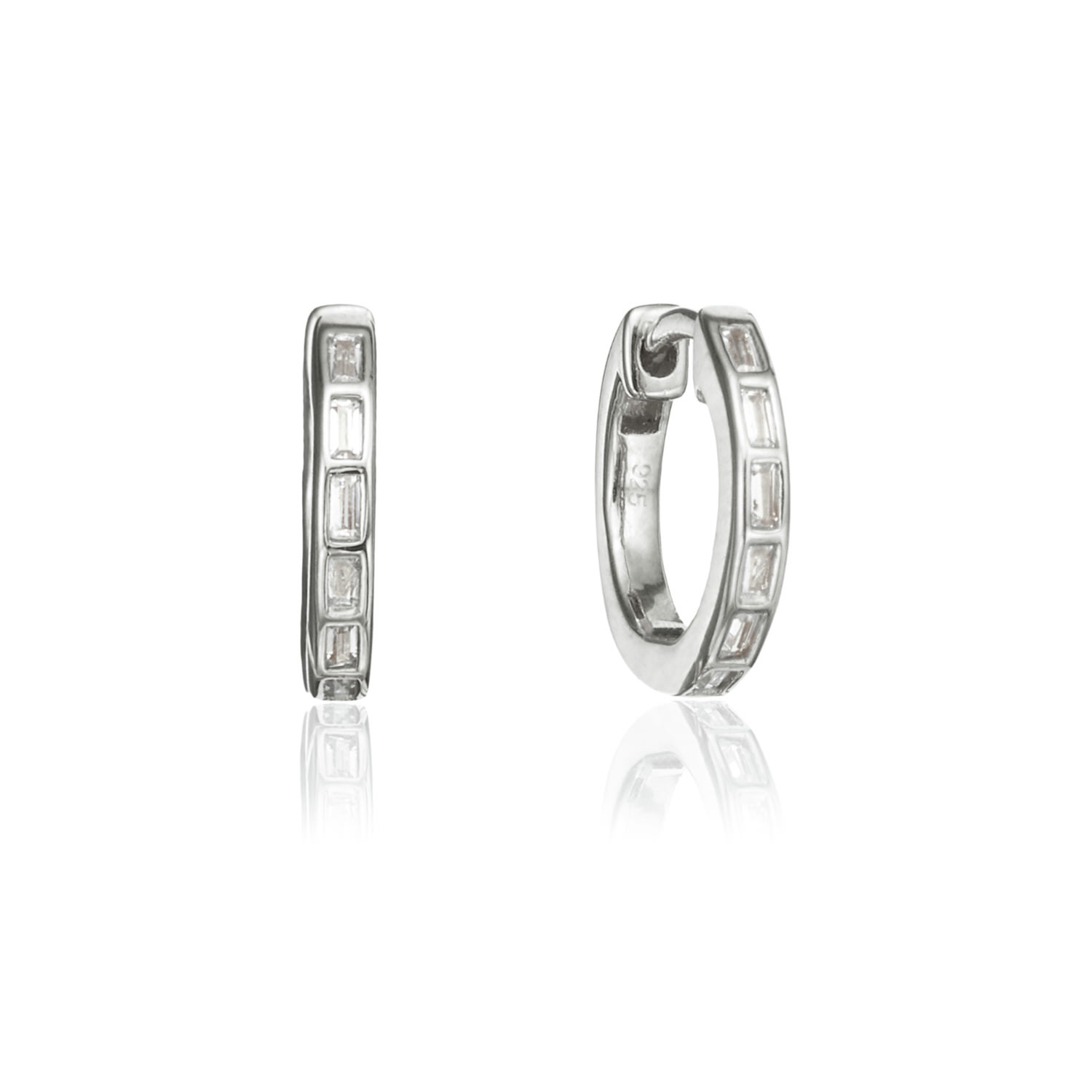 Lily & Roo Women's Silver Diamond Style Baguette Medium Hoop Earrings In Silver