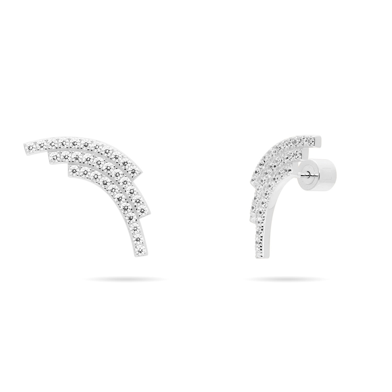 Meulien Sequenced Triple Arc Earrings With Pave Cz In Grey