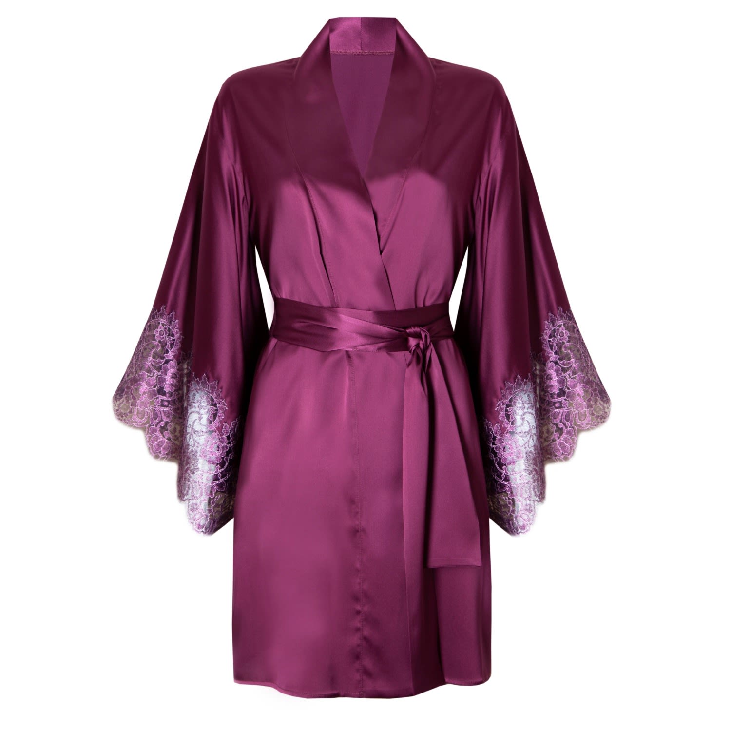 Women's Rochelle Luxury Kimono Robe In Winter Berry Silk | Large | Emma Harris