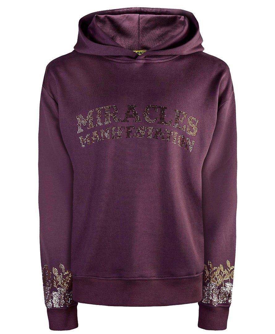 Miracles Manifester Women's Positive Affirmation Hoodie With Rhinestone Design - Brown In Brown