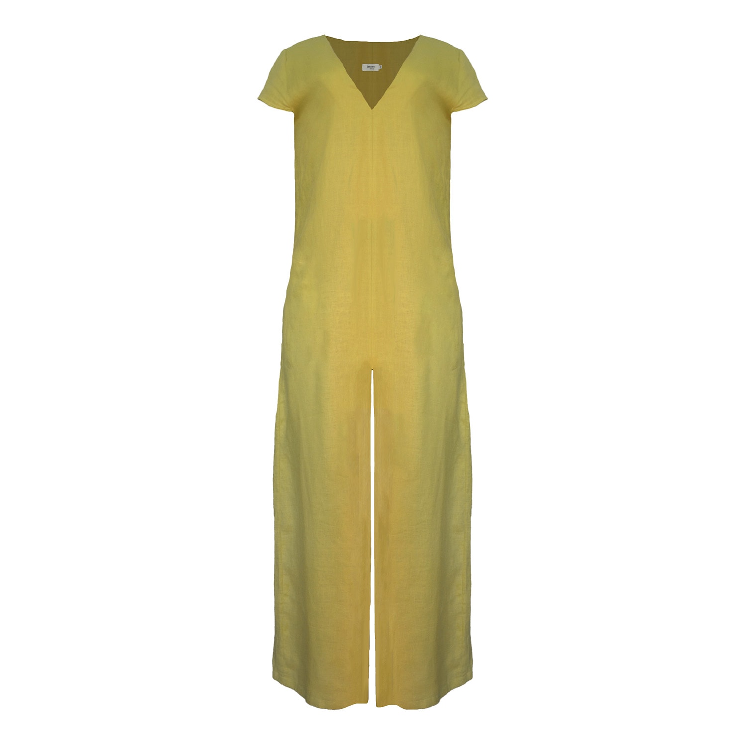 Women’s Yellow / Orange Pure Linen Casablanca Jumpsuit In Chartreuse Large Larsen and Co