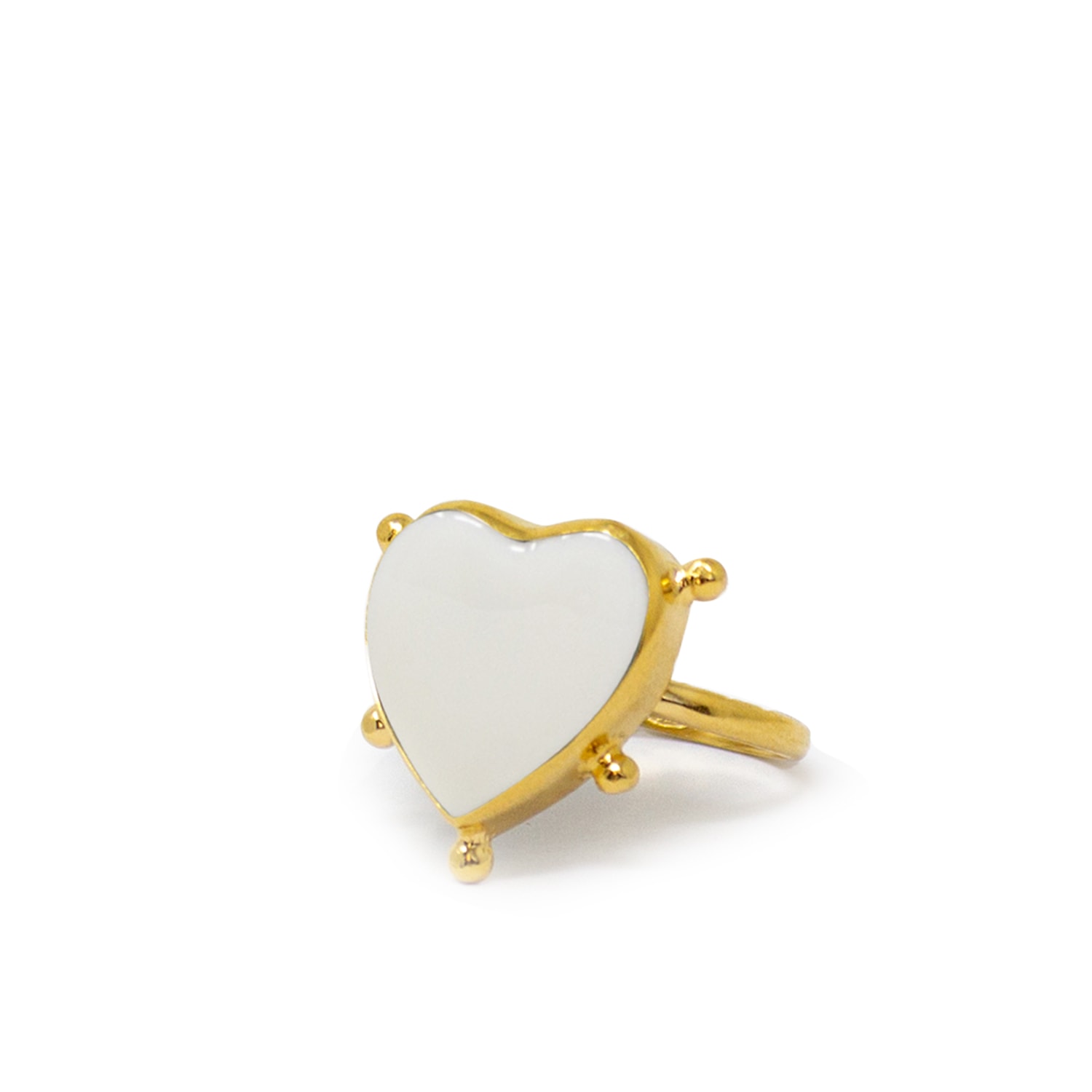 Vintouch Italy Women's Gold / White Happy Heart White Porcelain Stacking Ring In Multi