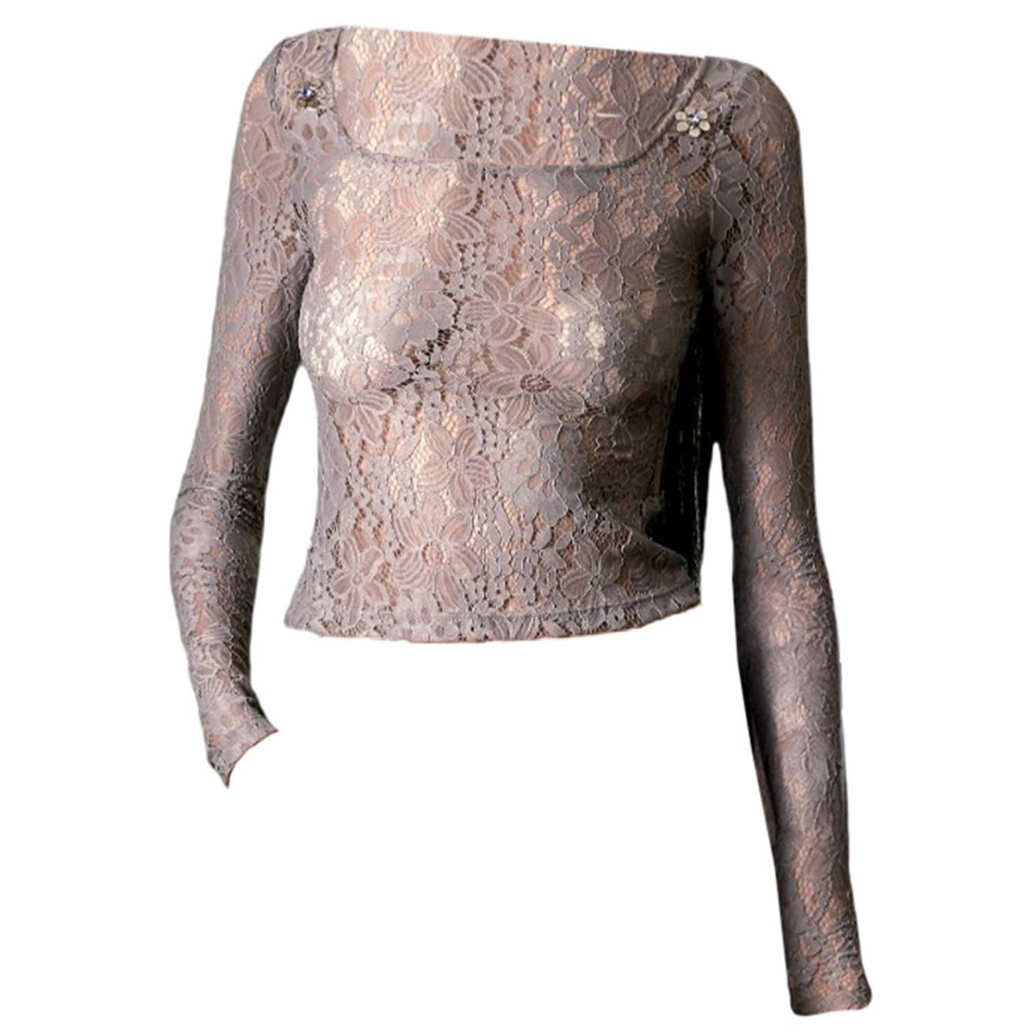 Maison De Hoe Women's Pearl Grey Lace Whisper Blossom Knit Top In Grey