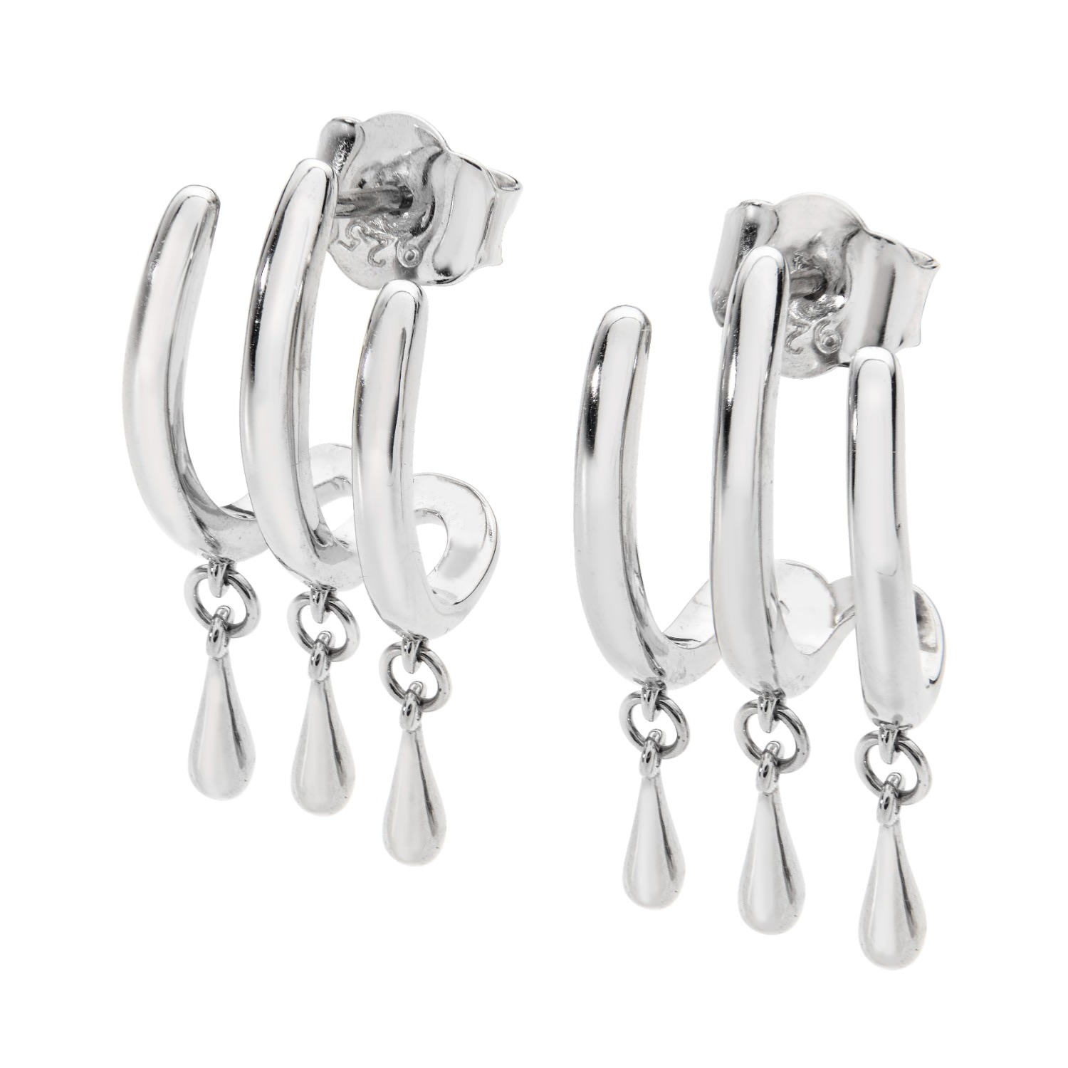 Lucy Quartermaine Women's Silver Waterfall Three Hoop Studs With Drips