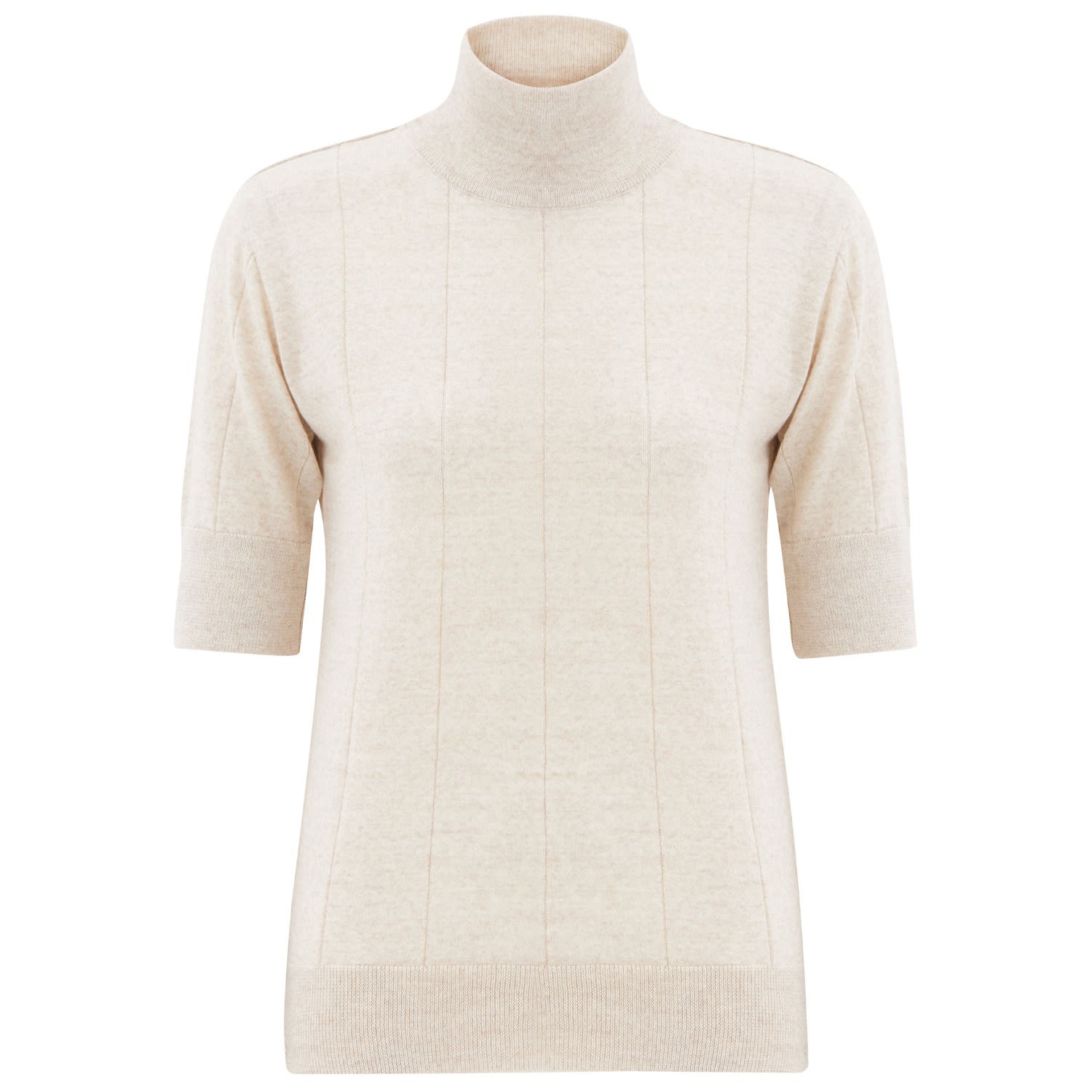 Peraluna Women's White Betty High Neck Short Sleeve Knitwear Fine Blouse - Ecru Melange In White