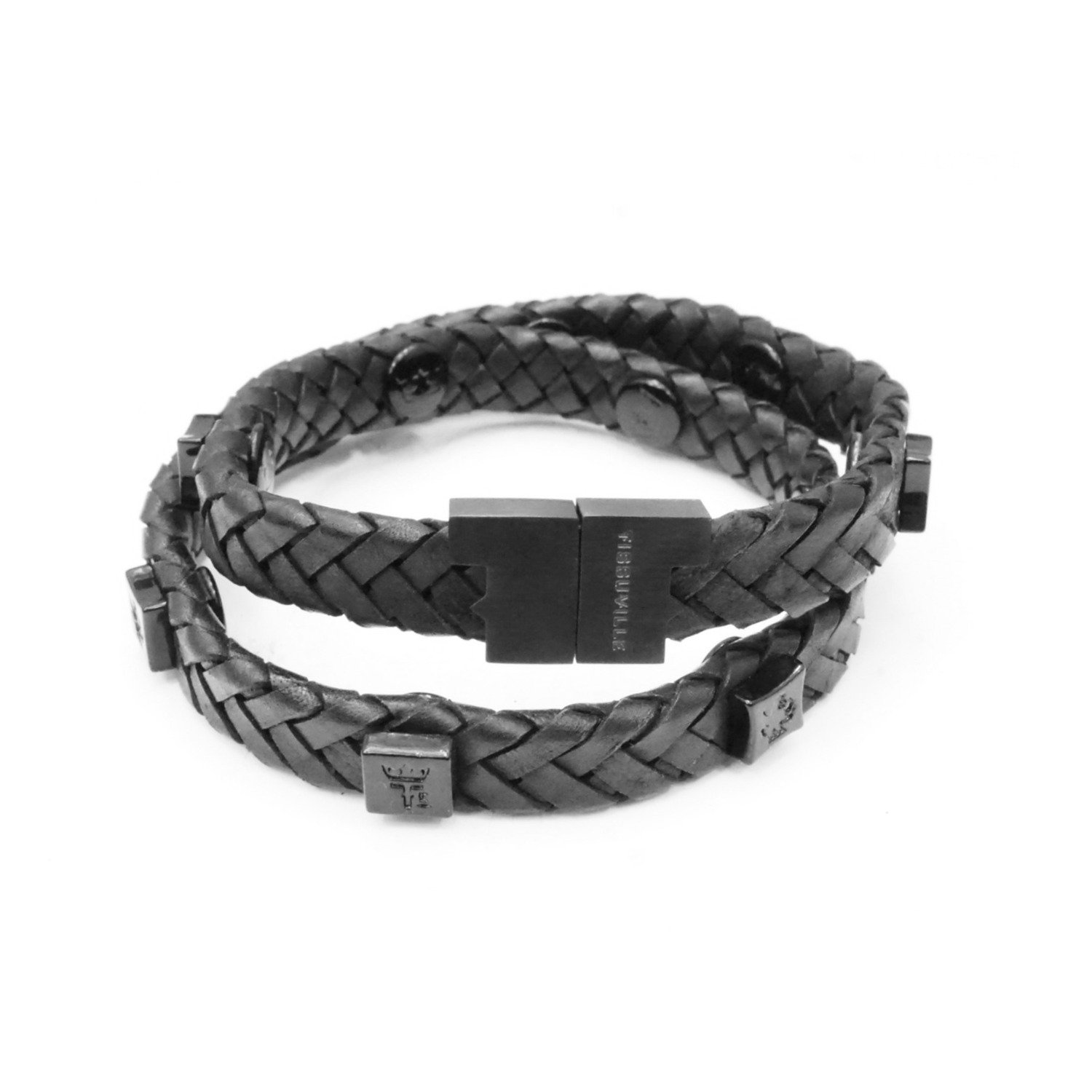 Black Double Wrap Leather Bracelet with Black Hardware - Tarmac, Tissuville