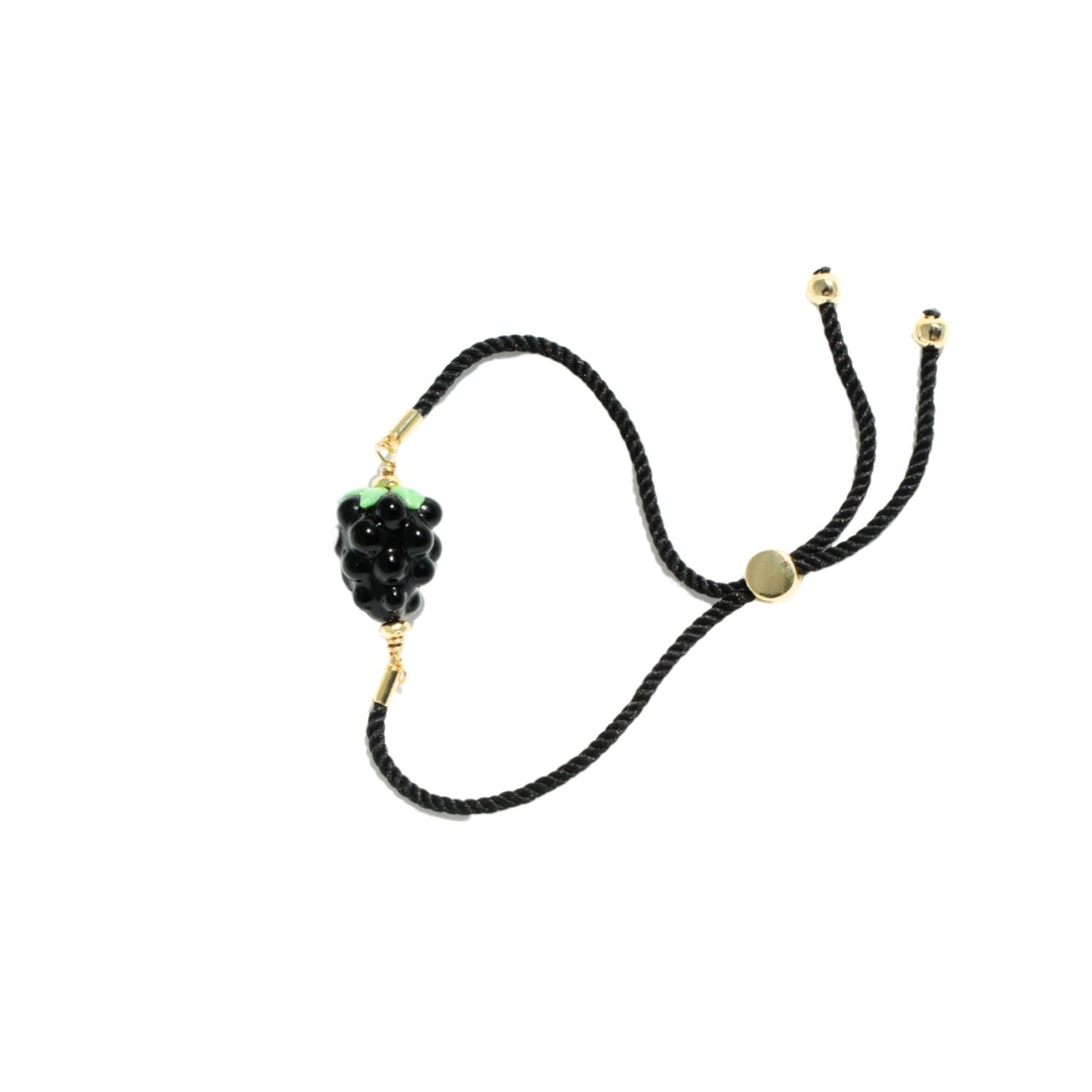 I'mmany London Women's Very Berry Lampwork Glass Blackberry Cord Bracelet With Slider