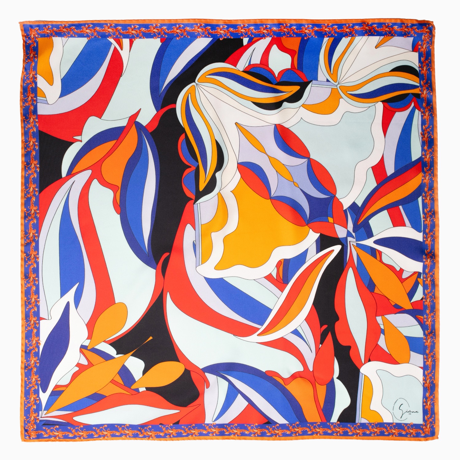 Women’s Yellow / Orange Bold Botanicals Satin Silk Scarf In Carrot - Large Large Simna Ldn