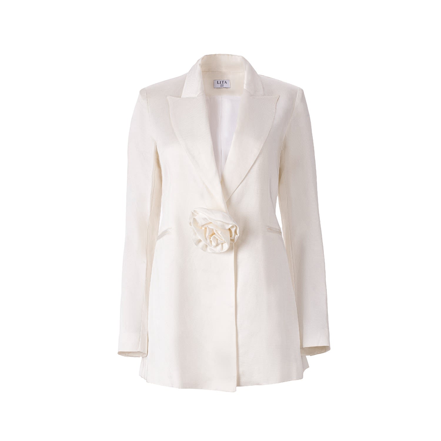Women's Rosette Appliqué Blazer In White Linen - Limited Edition | Medium | Lita Couture
