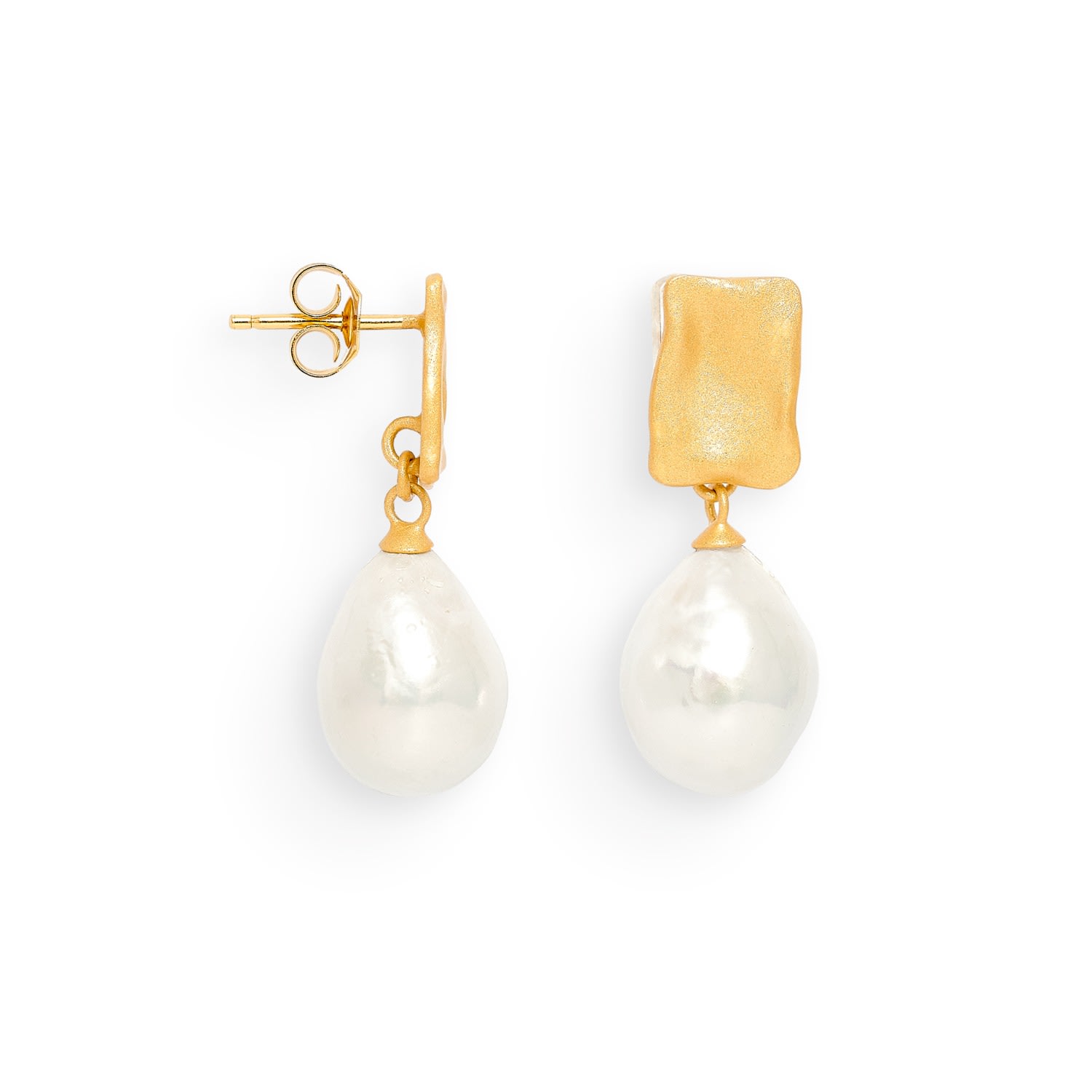 Women’s Gold / White Decus Gold Stud Earrings With Large Baroque Cultured Freshwater Pearls Drop Earrings Pearls of the Orient Online