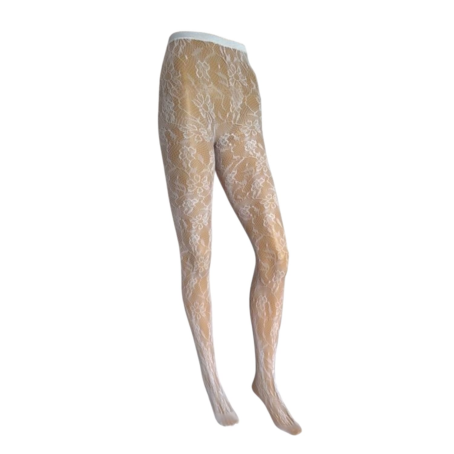 High Heel Jungle By Kathryn Eisman Women's White Venise Lace Fishnet Tights In White