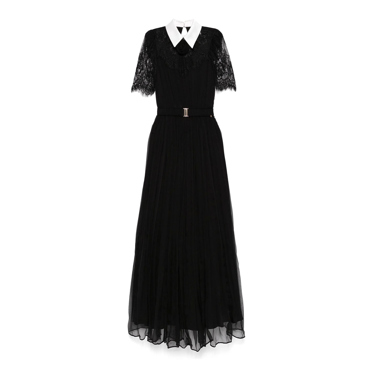 Nissa Women's Black Lace-detail Silk Midi Dress In Black