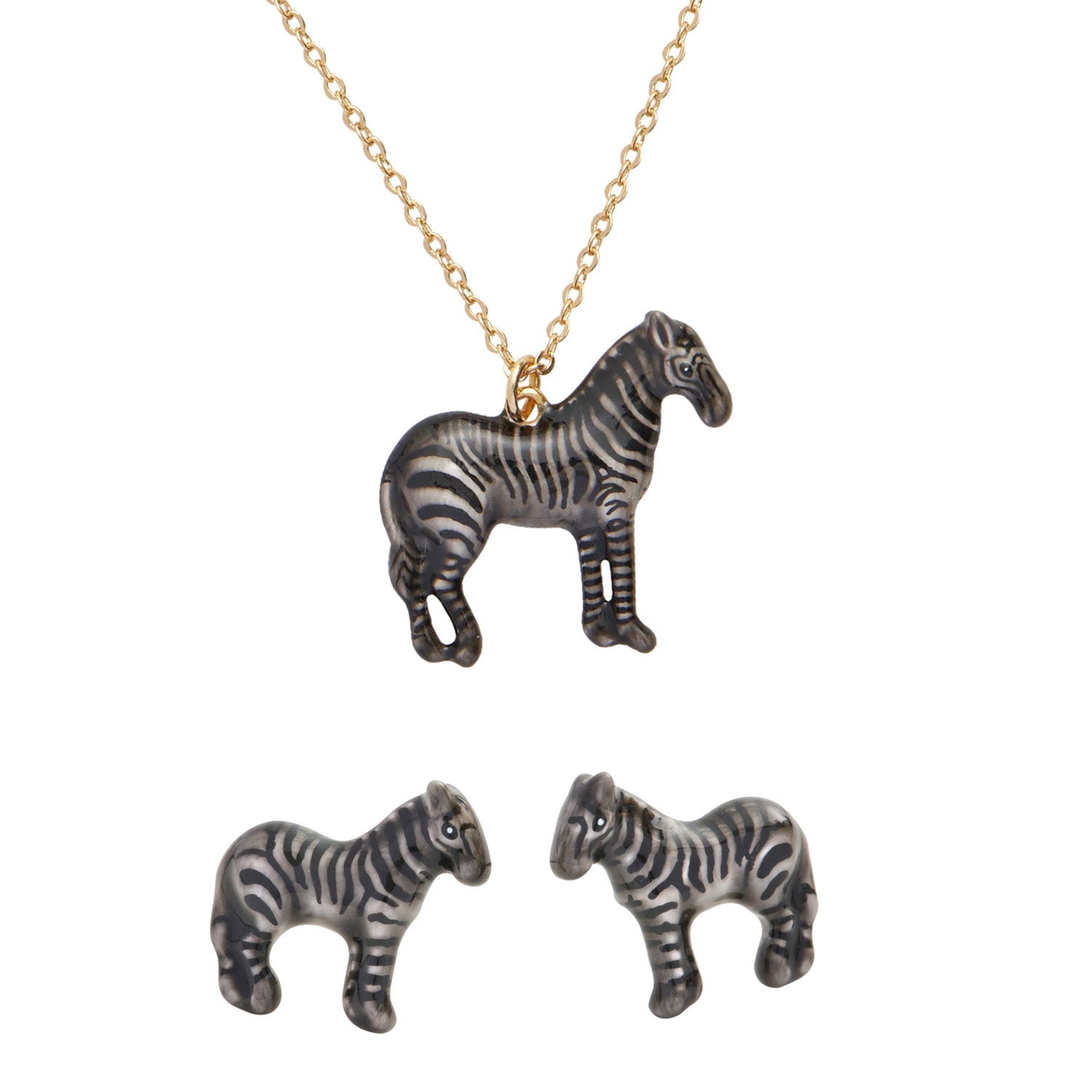 Fable England Women's Black / White  X Natural History Museum Zebra Pendant Necklace & Zebra Stud Ear