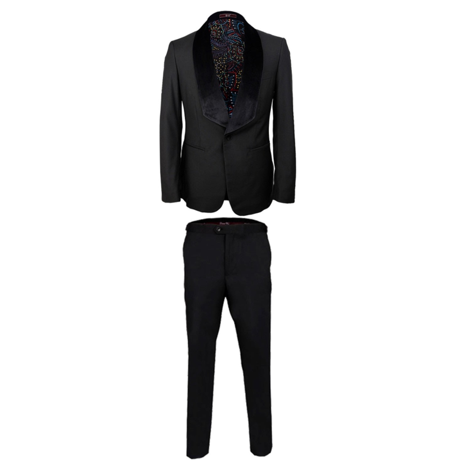 David Wej Men's Single Breasted Velvet Shawl Lapel Tuxedo Set – Black In Black