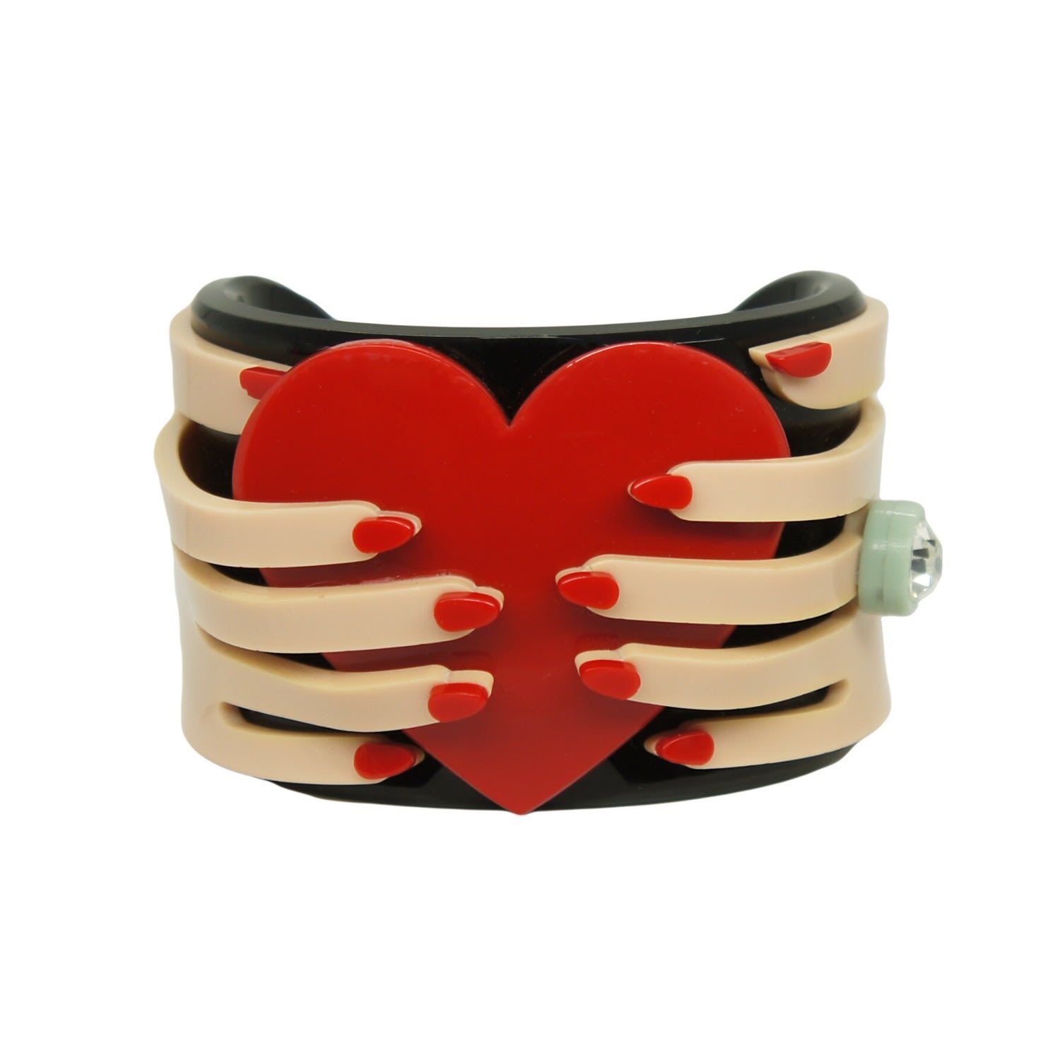 Gissa Bicalho Women's Orange Acrylic Handmade Bracelet Hands & Heart In Red