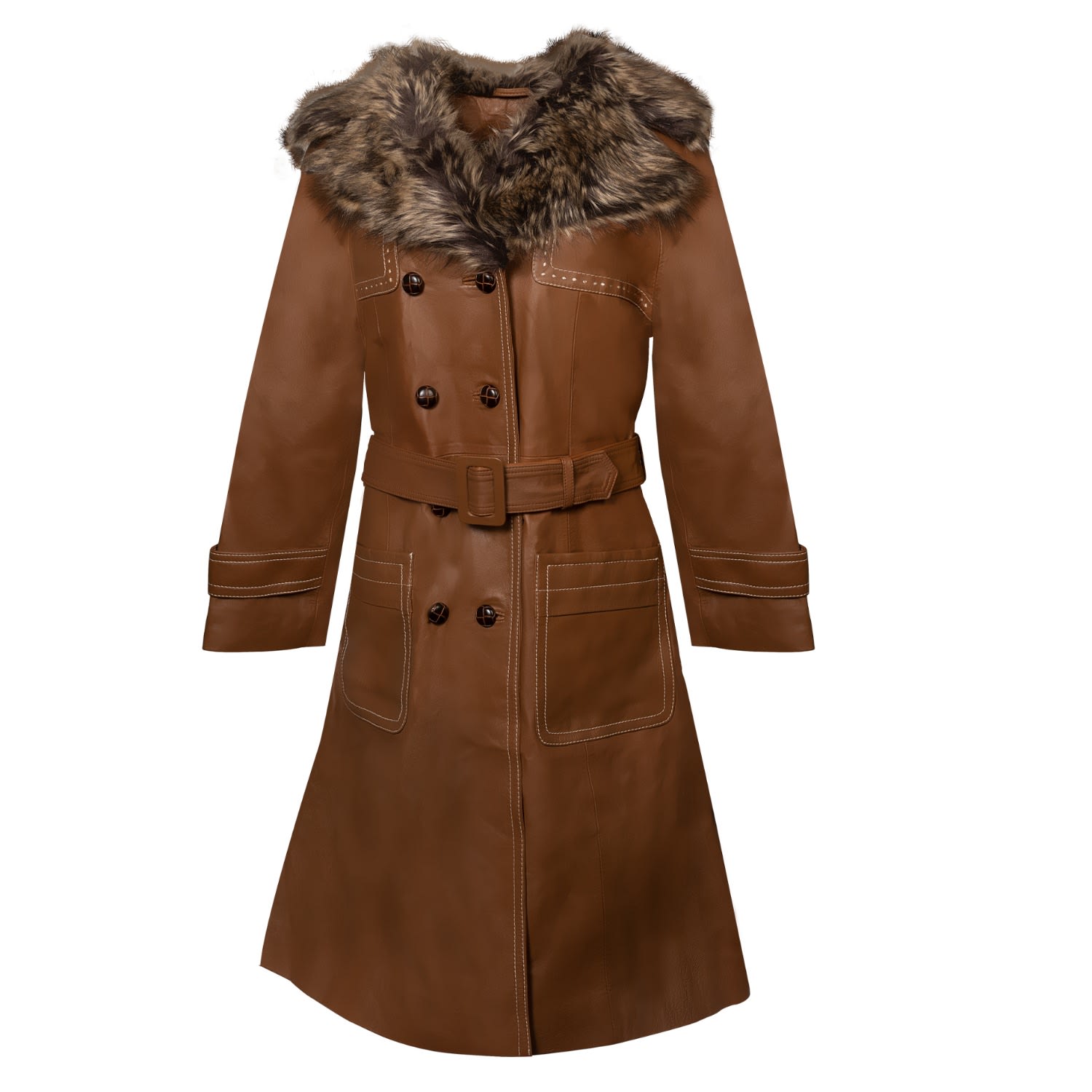 Women's Brown Royal Julep Long Leather Coat | Medium | Zastastudio