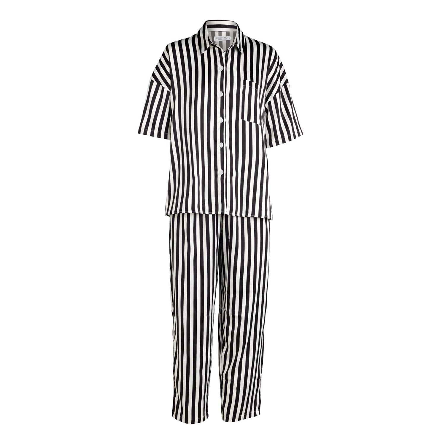 Women’s Black Viva Stripe Satin Pyjama Large Gingerlilly Sleepwear