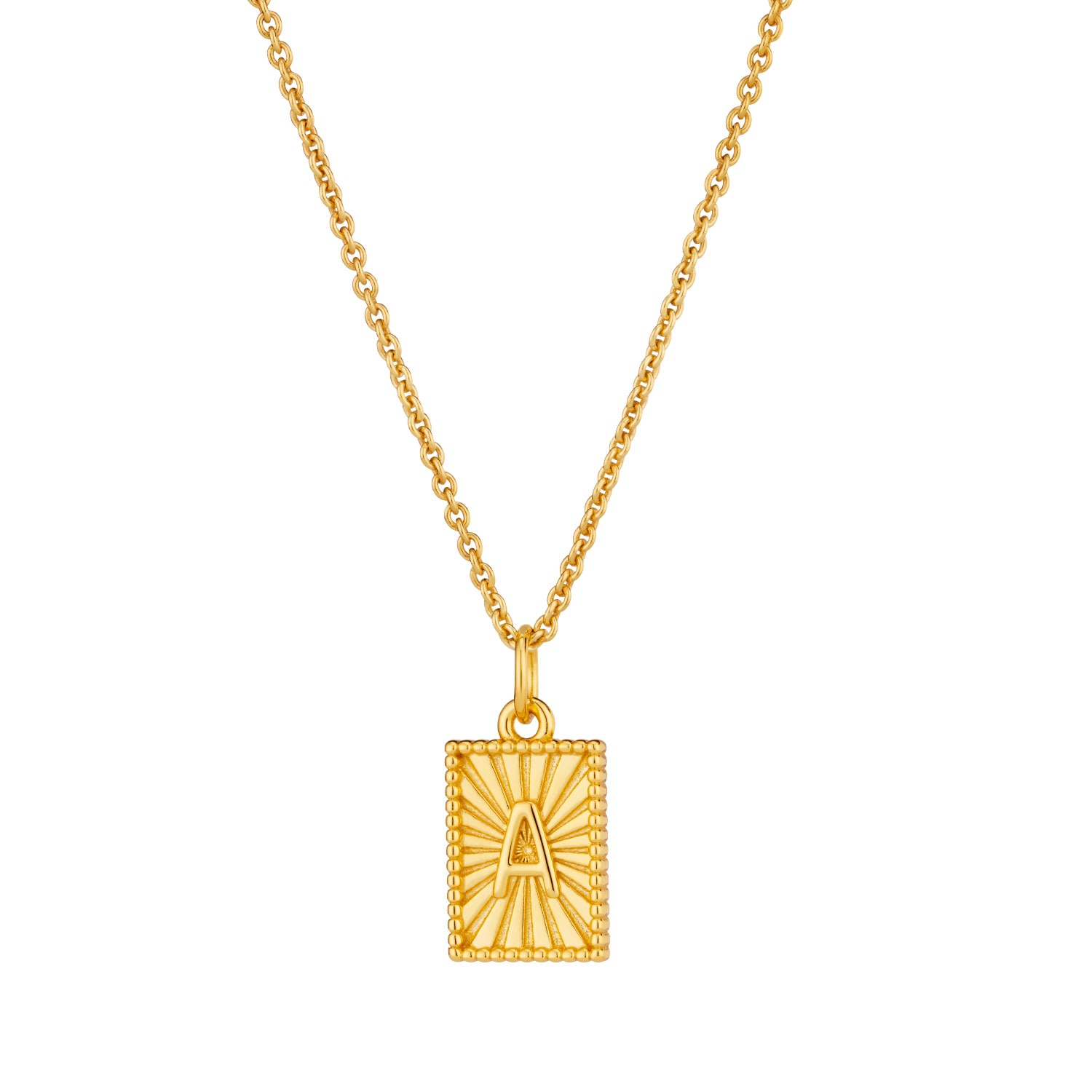 Women’s Yellow Gold Plated Sunbeam Rectangle Initial Charm Necklace Posh Totty Designs