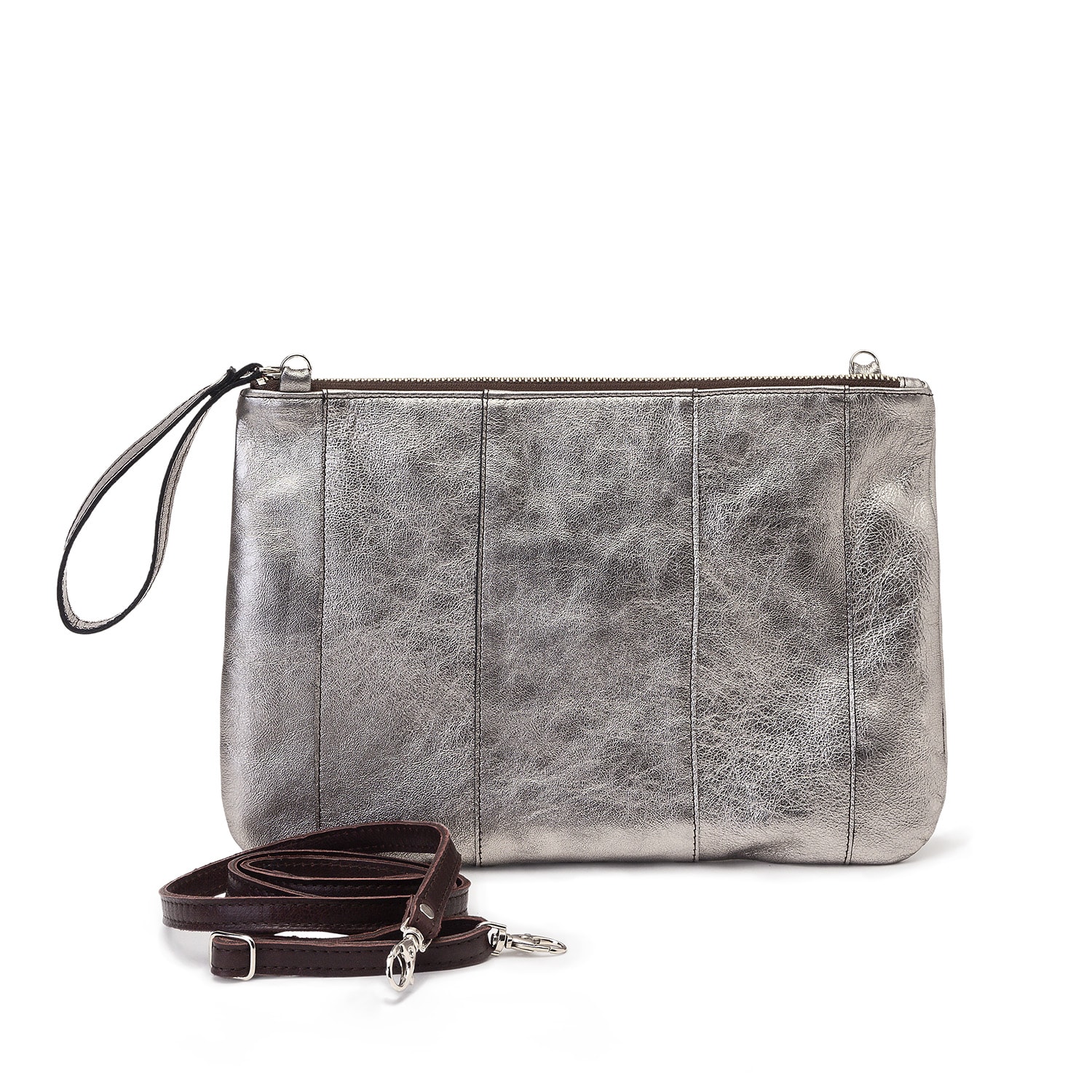 Women’s Silver Leather Clutch - Glam Juan-Jo