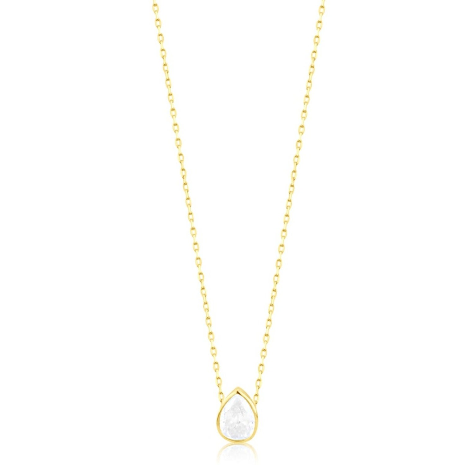 Women’s Mini Bezel Solitaire Necklace - Gold Pear Shymi