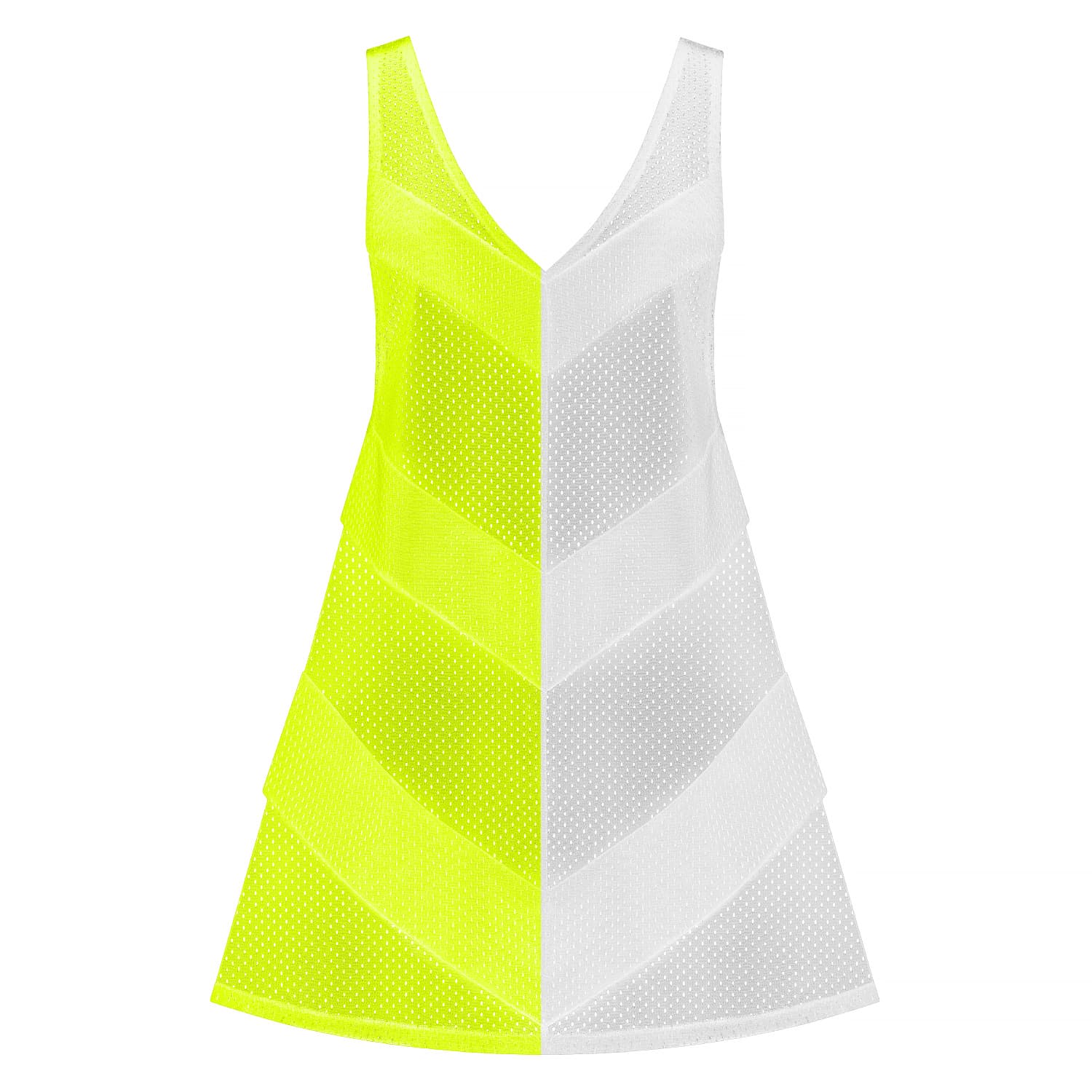 Neon Yellow-White Chevron Beach Cover-Up Athletic Mesh Dress